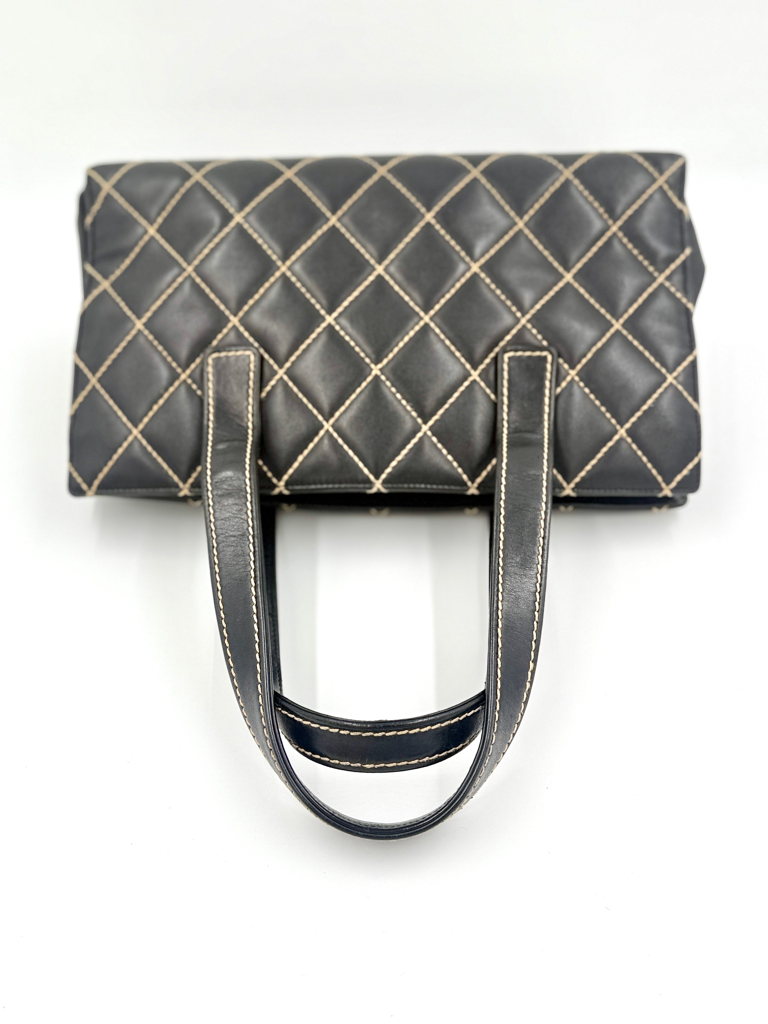 Pre-Owned Chanel Black Calfskin Wild Stitch Top Handle Bag - Authenticated