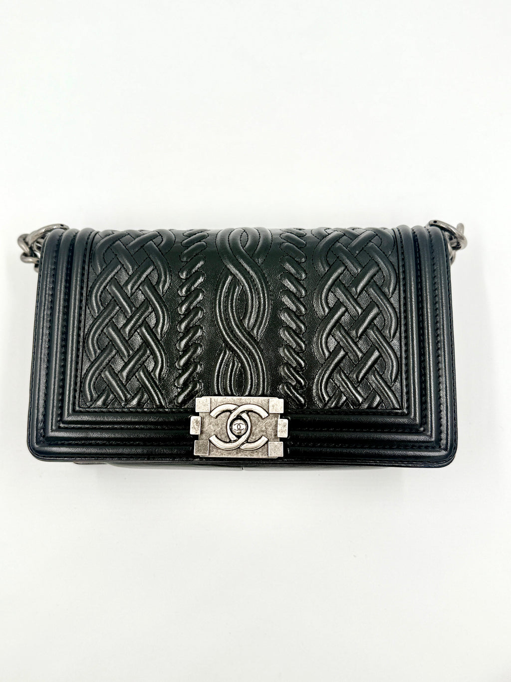 Pre-Owned Chanel Paris-Edinburgh Celtic Knot Black Boy Bag Black - Authenticated