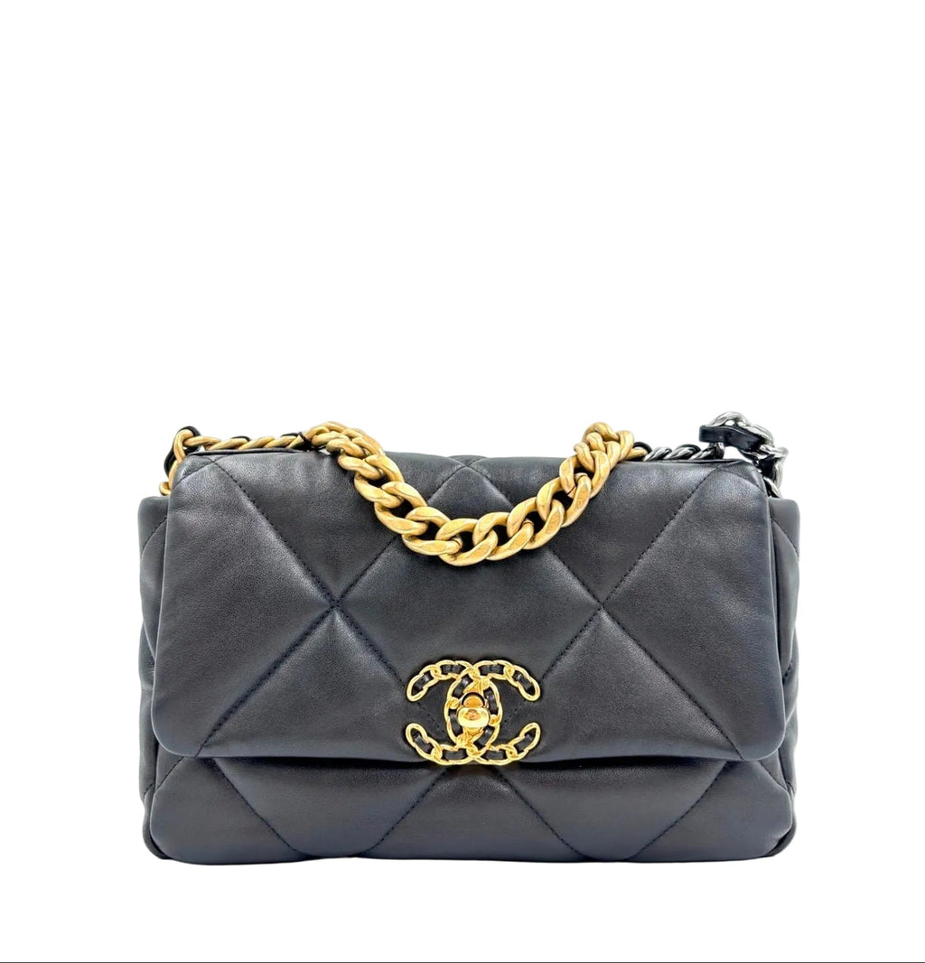 Pre-owned Chanel 19 Small Black Quilted Lambskin Flap Bag - Authenticated