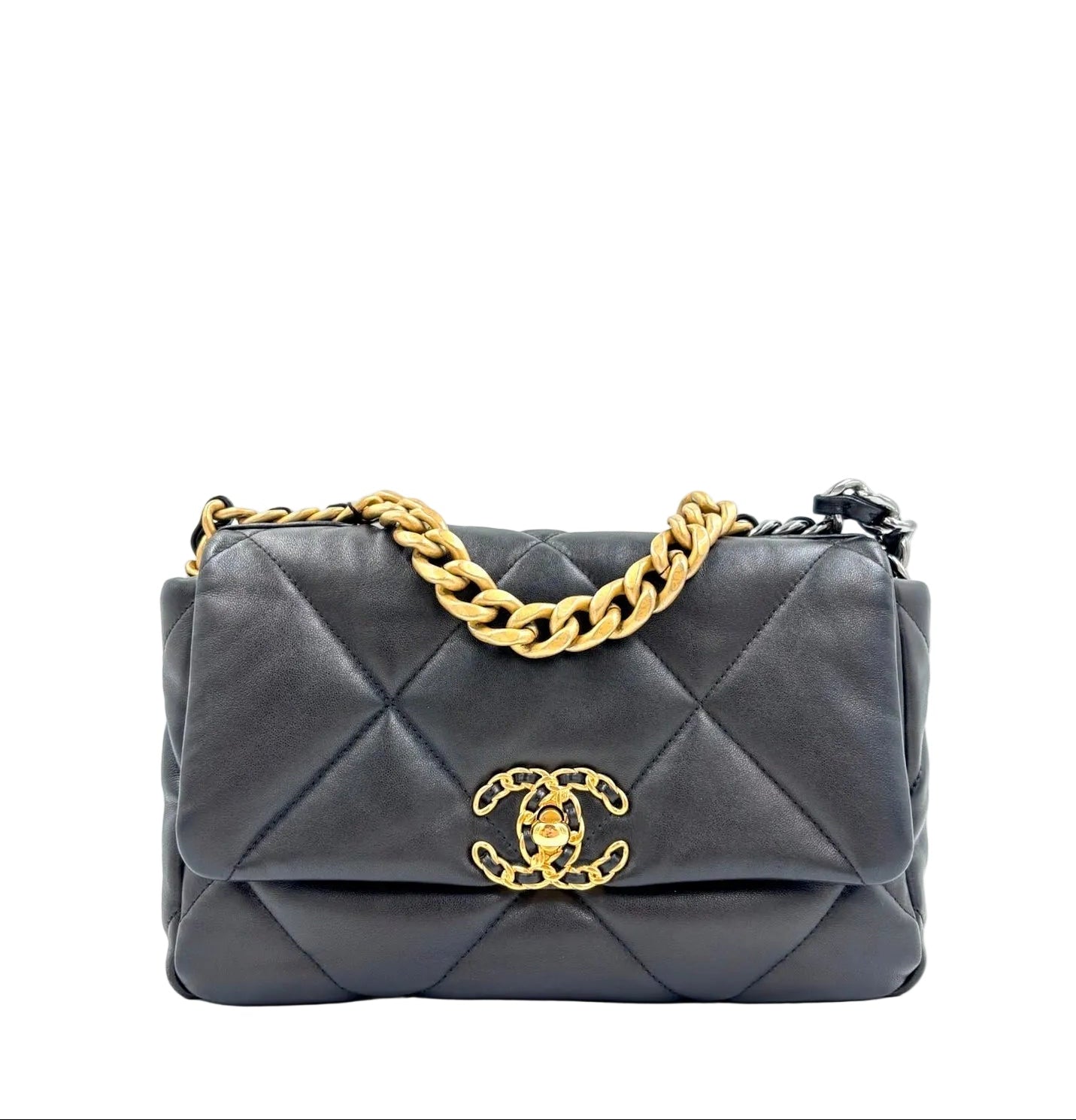 Pre-owned Chanel 19 Small Black Quilted Lambskin Flap Bag - Authenticated