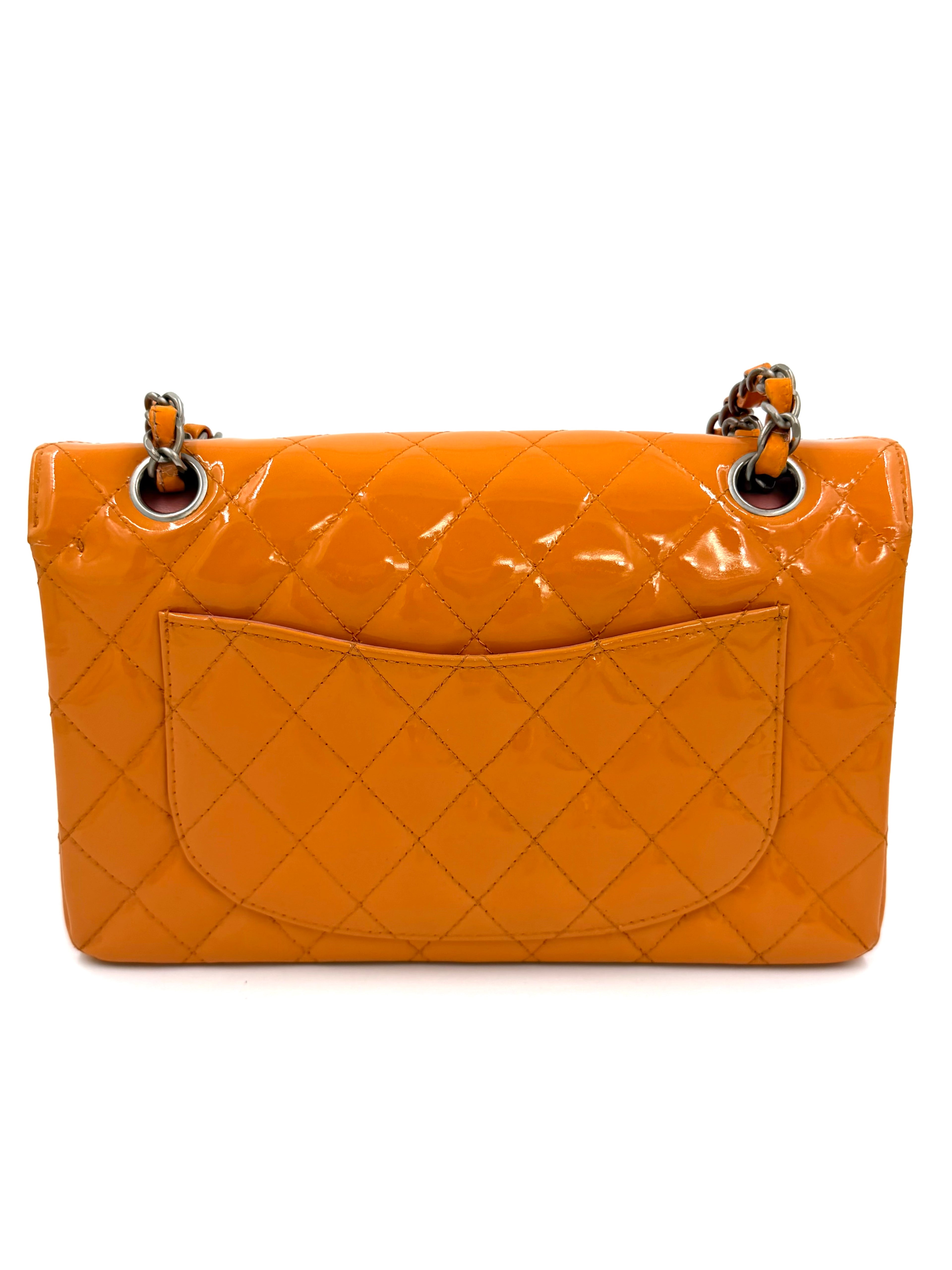 Pre-owned Chanel Classic Double Flap Bag Quilted Patent Medium Orange - Authenticated