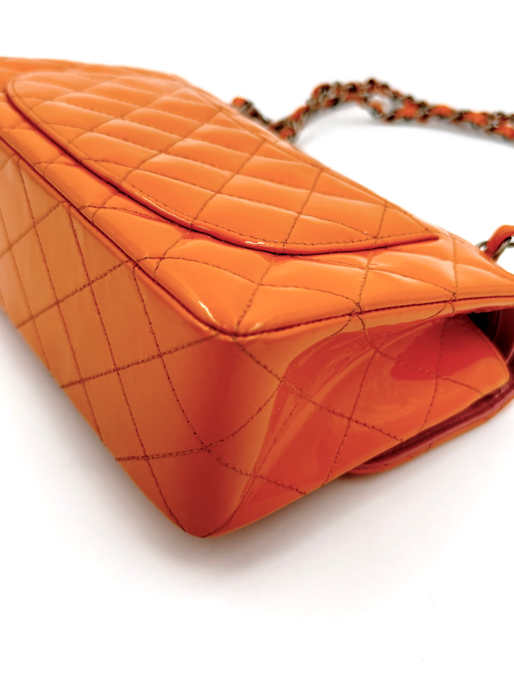 Pre-owned Chanel Classic Double Flap Bag Quilted Patent Medium Orange - Authenticated