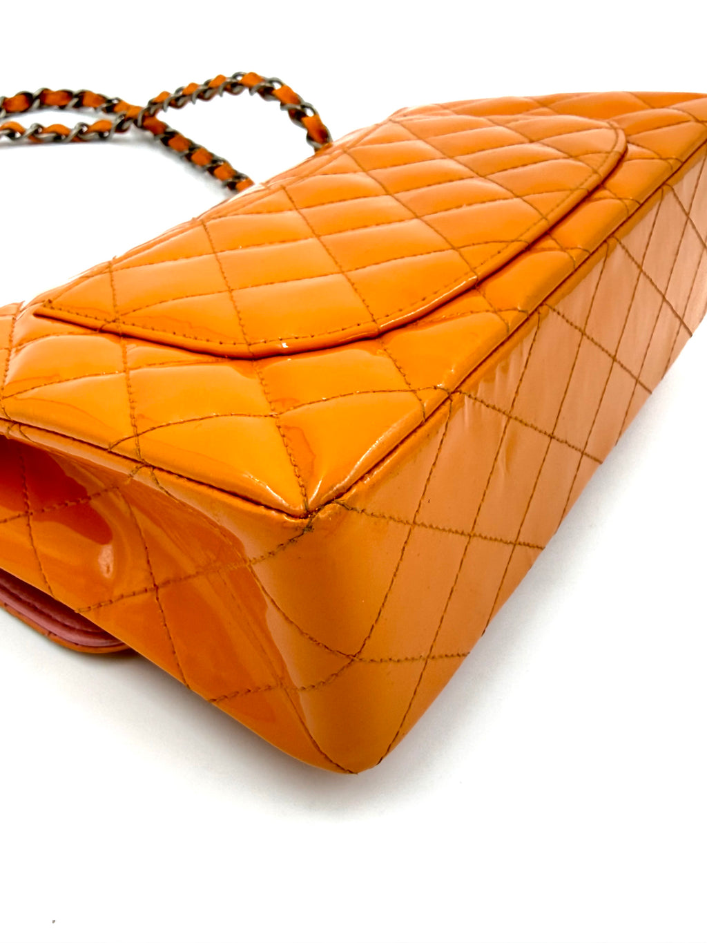 Pre-owned Chanel Classic Double Flap Bag Quilted Patent Medium Orange - Authenticated