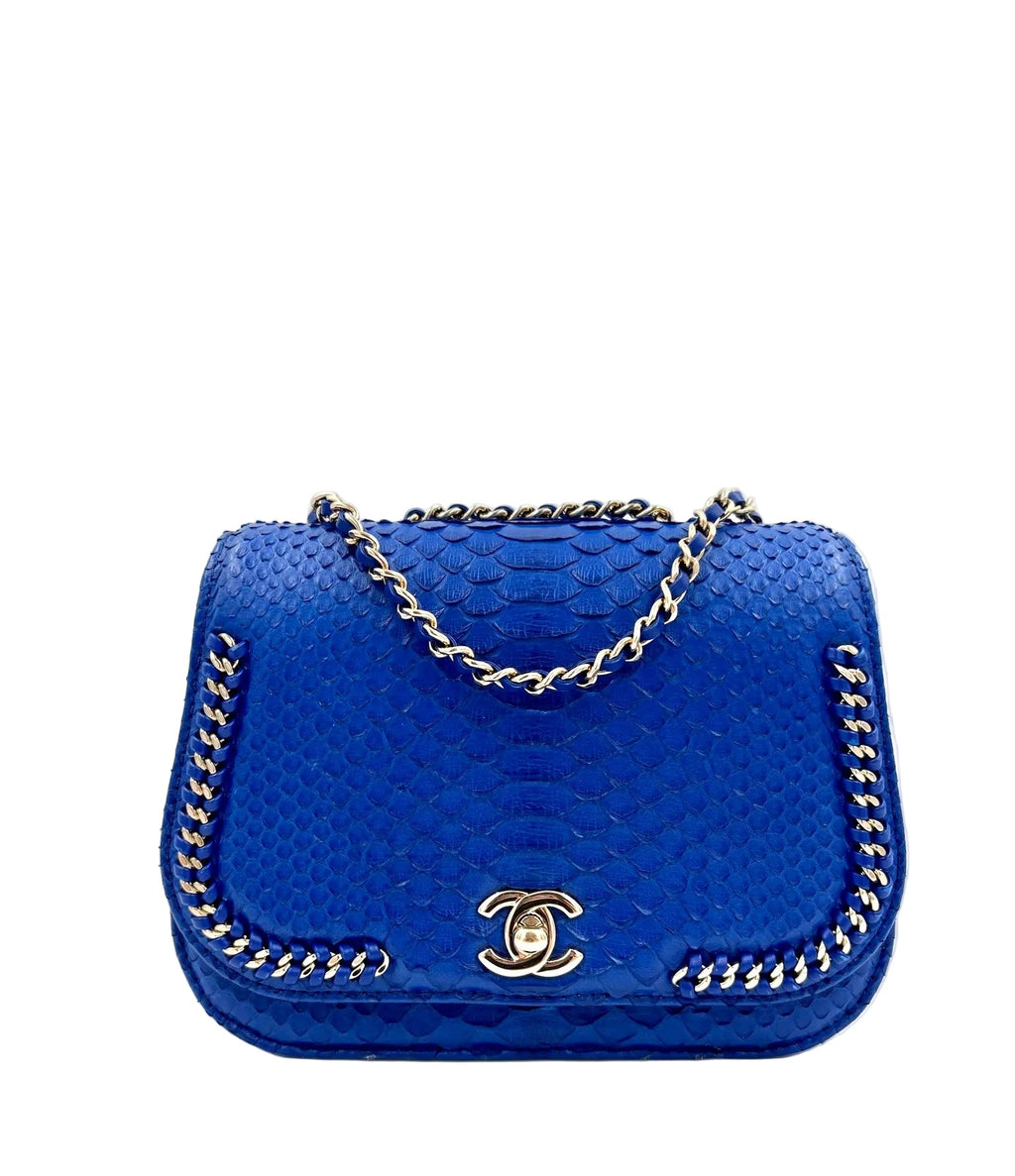 Pre-owned Chanel Braided Chic Python Flap Bag in Blue - Authenticated