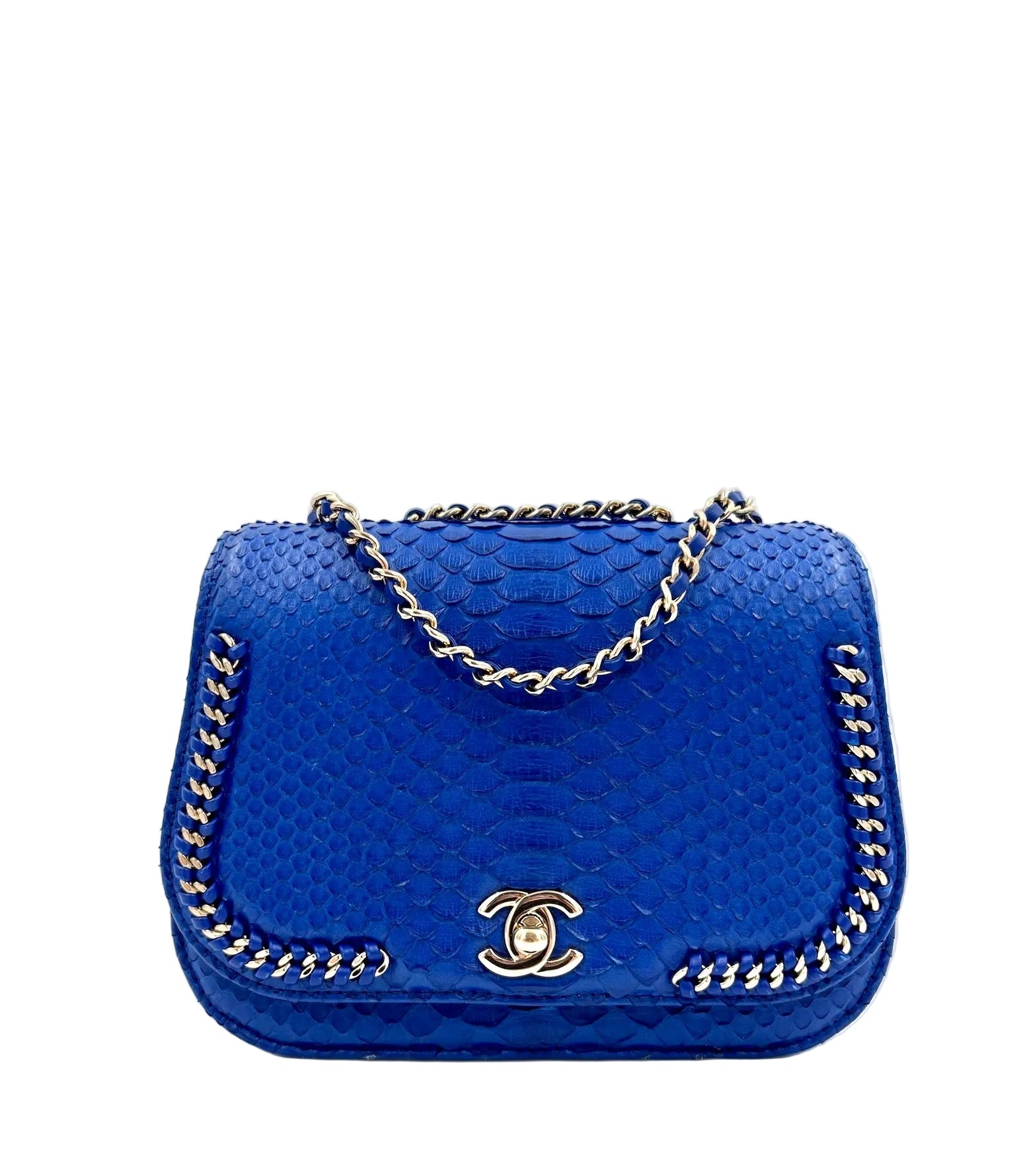 Pre-owned Chanel Braided Chic Python Flap Bag in Blue - Authenticated