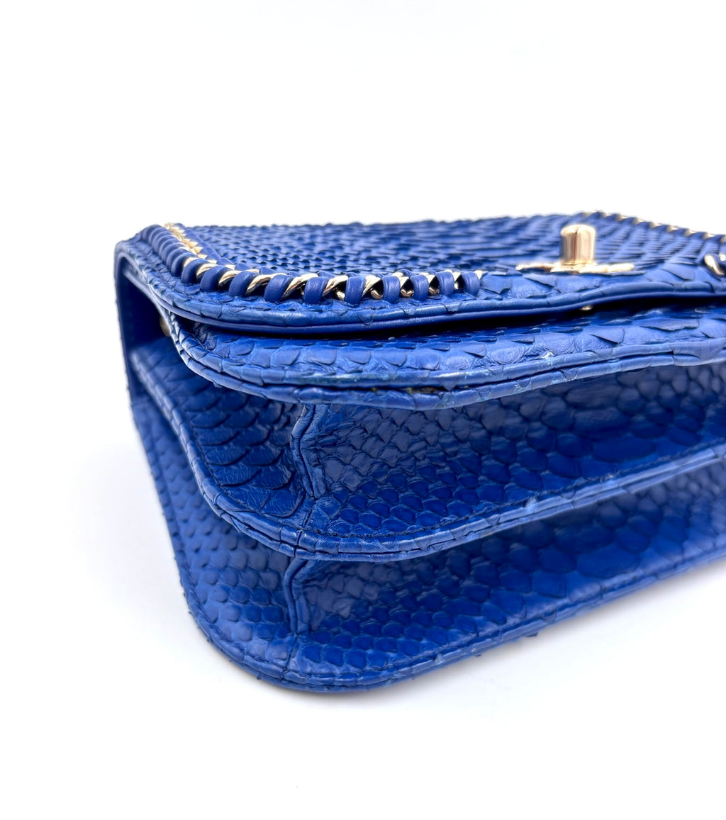 Pre-owned Chanel Braided Chic Python Flap Bag in Blue - Authenticated