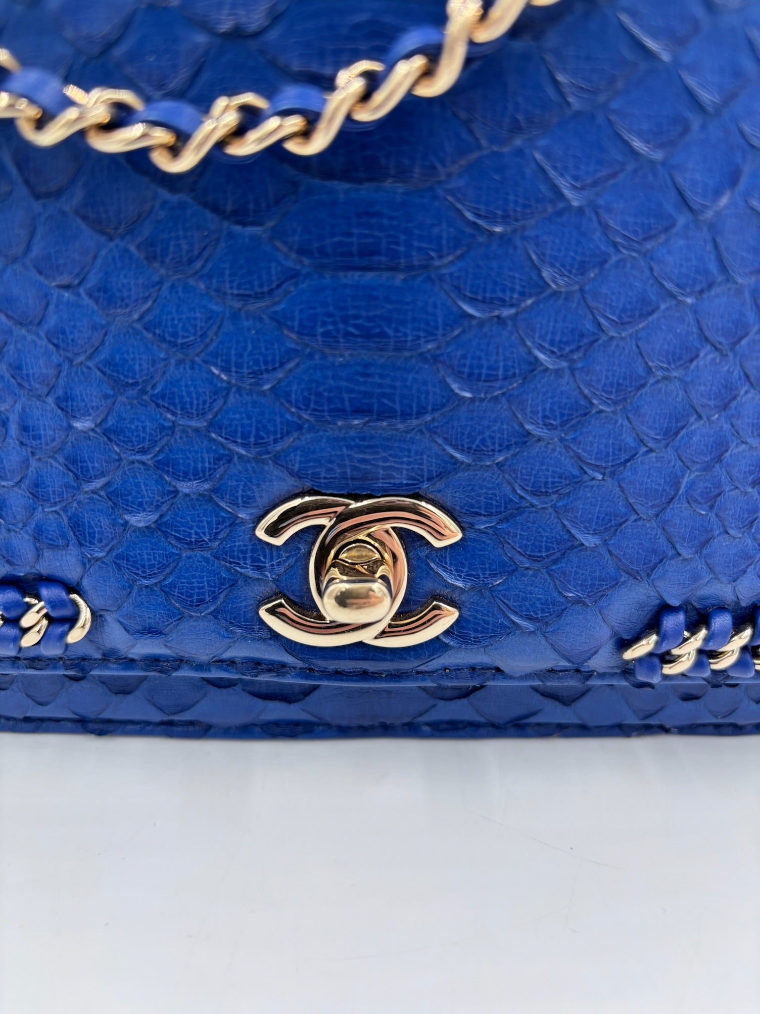 Pre-owned Chanel Braided Chic Python Flap Bag in Blue - Authenticated