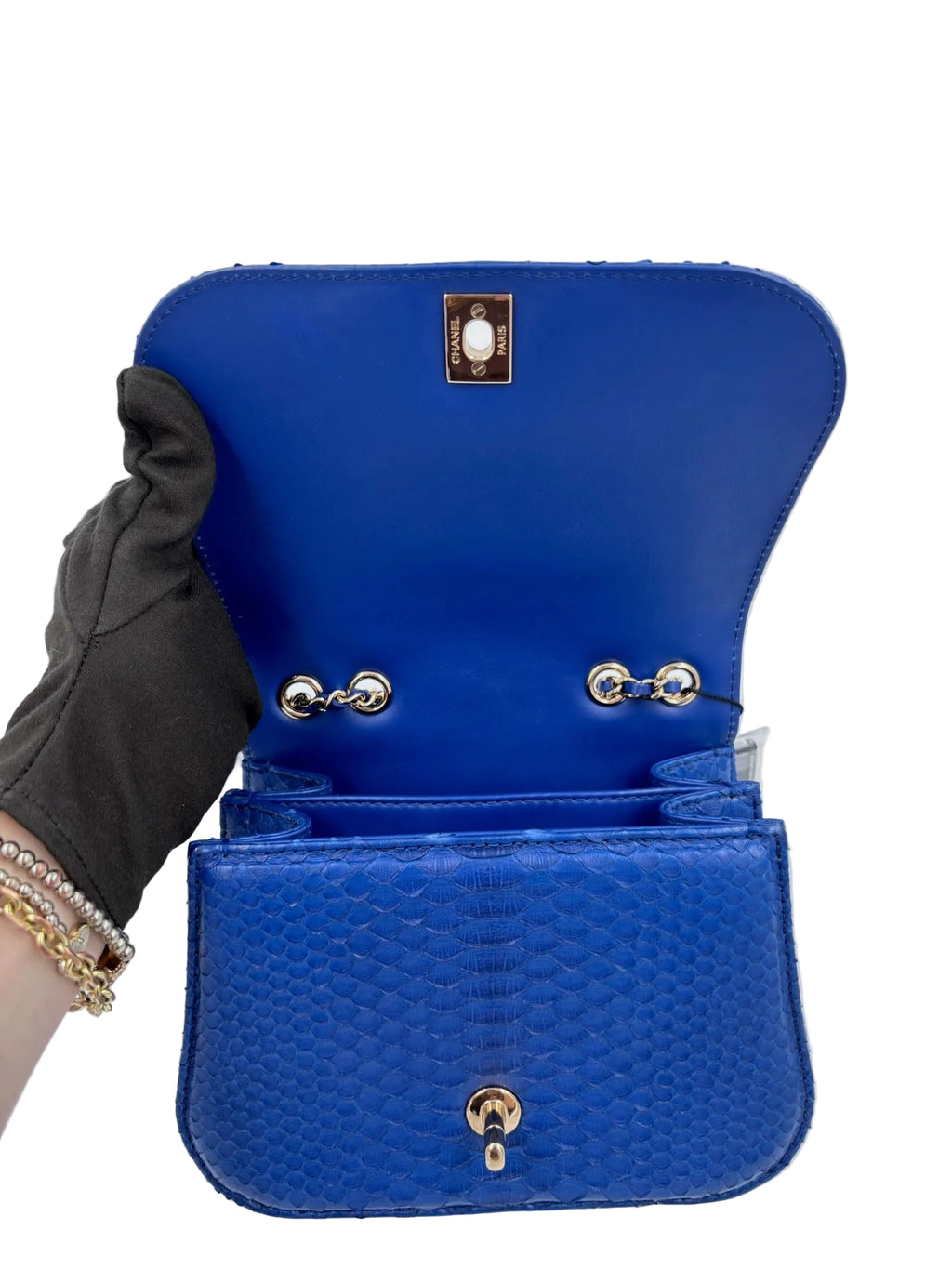 Pre-owned Chanel Braided Chic Python Flap Bag in Blue - Authenticated