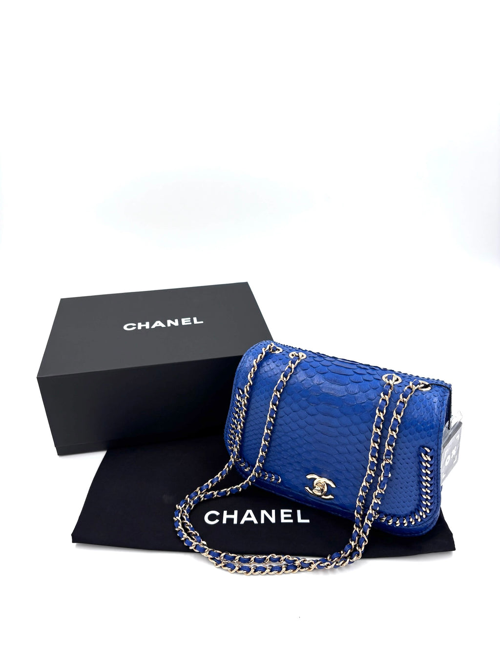 Pre-owned Chanel Braided Chic Python Flap Bag in Blue - Authenticated