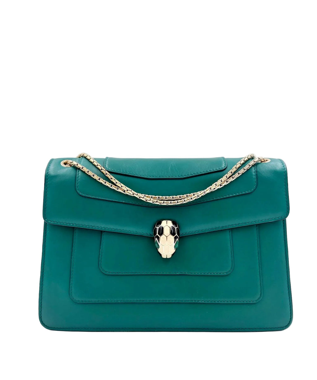 Pre-owned Bvlgari Serpenti Forever Emerald Green Calfskin Shoulder Bag - Authenticated
