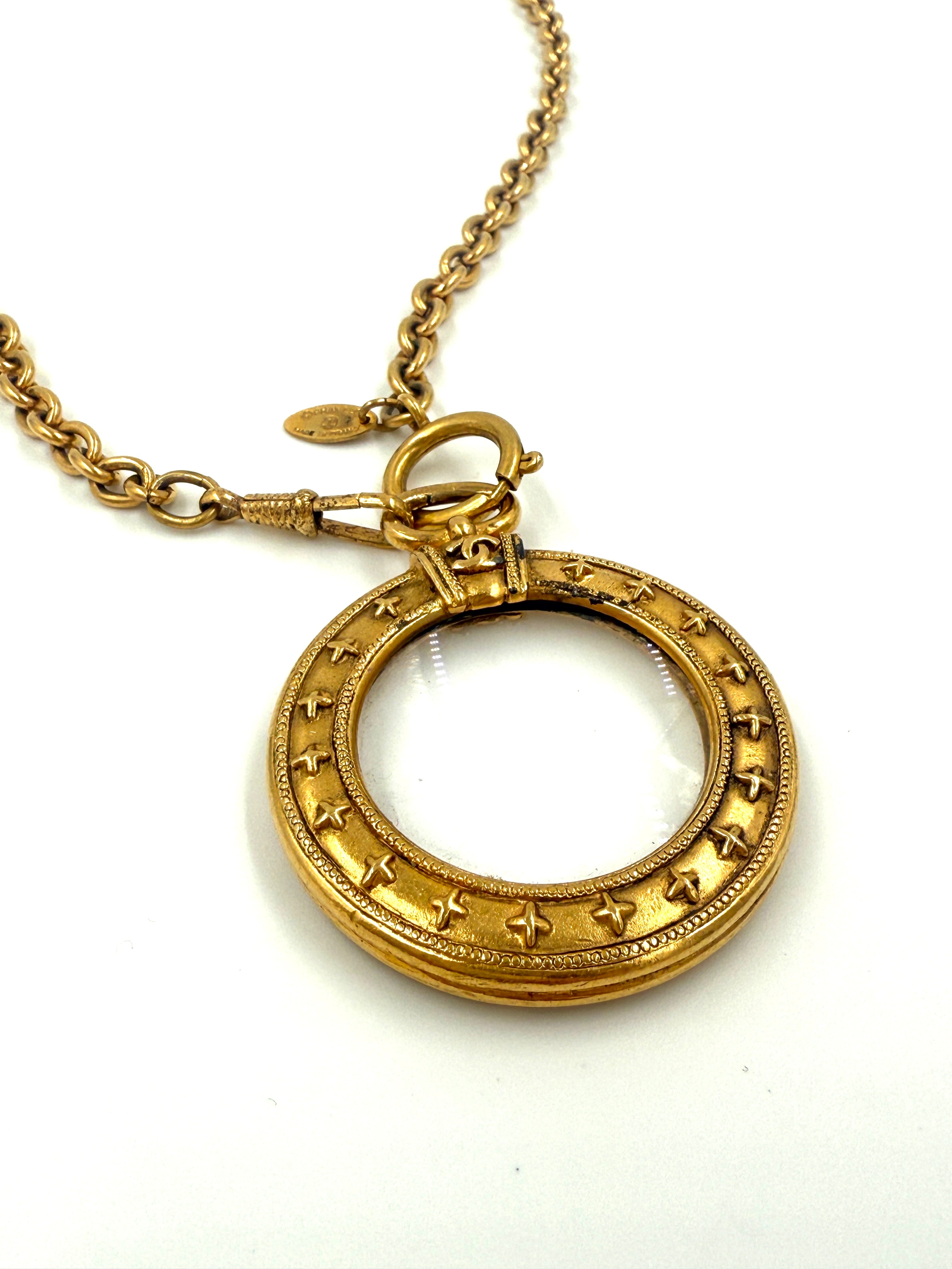 Pre-Owned Chanel Necklace with Monocle Magnifying Glass Pendant 24k Gold Plated - Authenticated