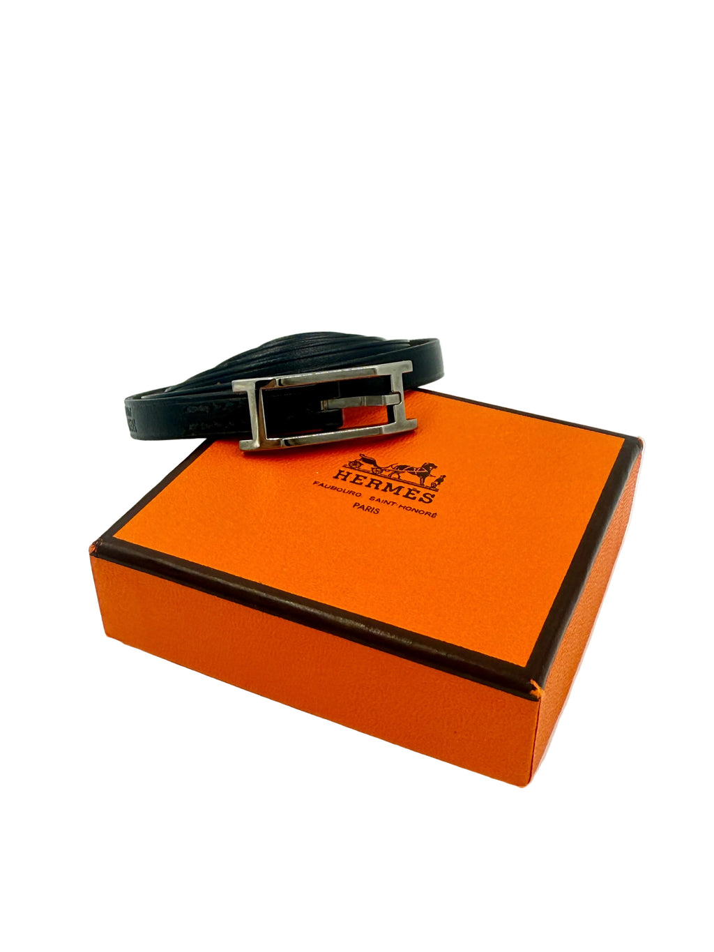 Pre-Owned Hermès Leather Wrap Bracelet Silver Hardware - Authenticated