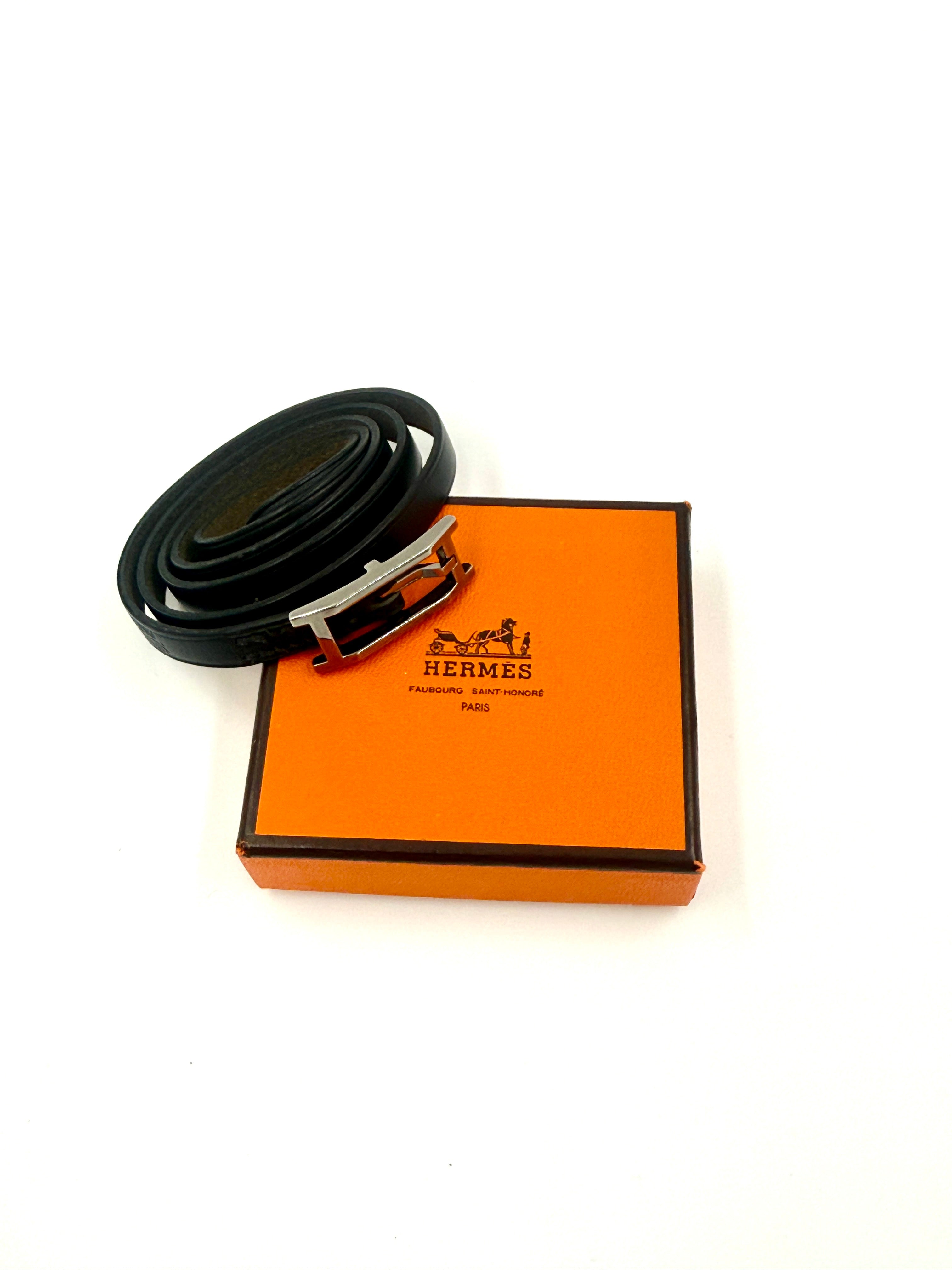 Pre-Owned Hermès Leather Wrap Bracelet Silver Hardware - Authenticated