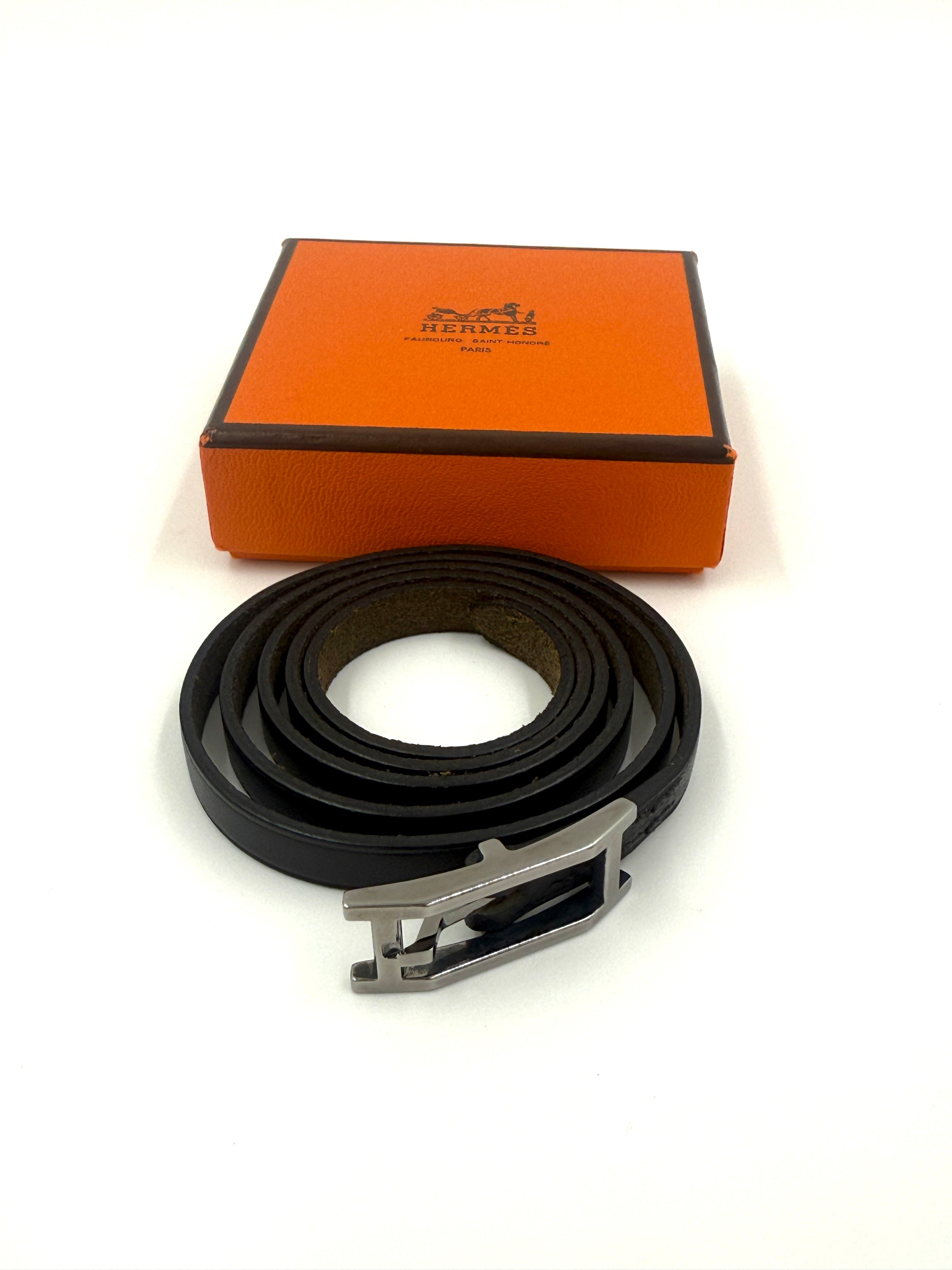 Pre-Owned Hermès Leather Wrap Bracelet Silver Hardware - Authenticated