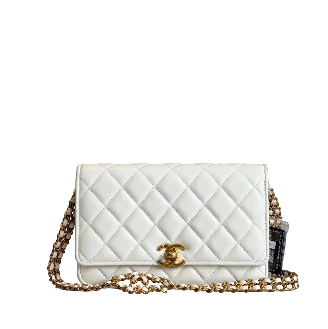 Pre-owned Chanel Lambskin Quilted Romance Wallet On Chain White Aged Gold Hardware - Authenticated