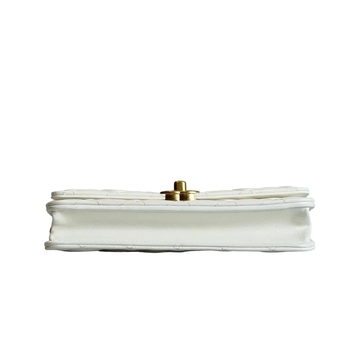 Pre-owned Chanel Lambskin Quilted Romance Wallet On Chain White Aged Gold Hardware - Authenticated