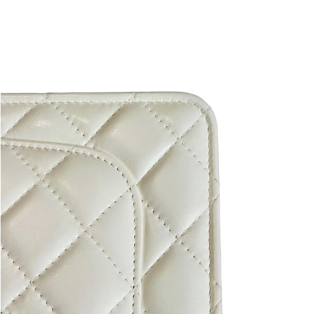 Pre-owned Chanel Lambskin Quilted Romance Wallet On Chain White Aged Gold Hardware - Authenticated