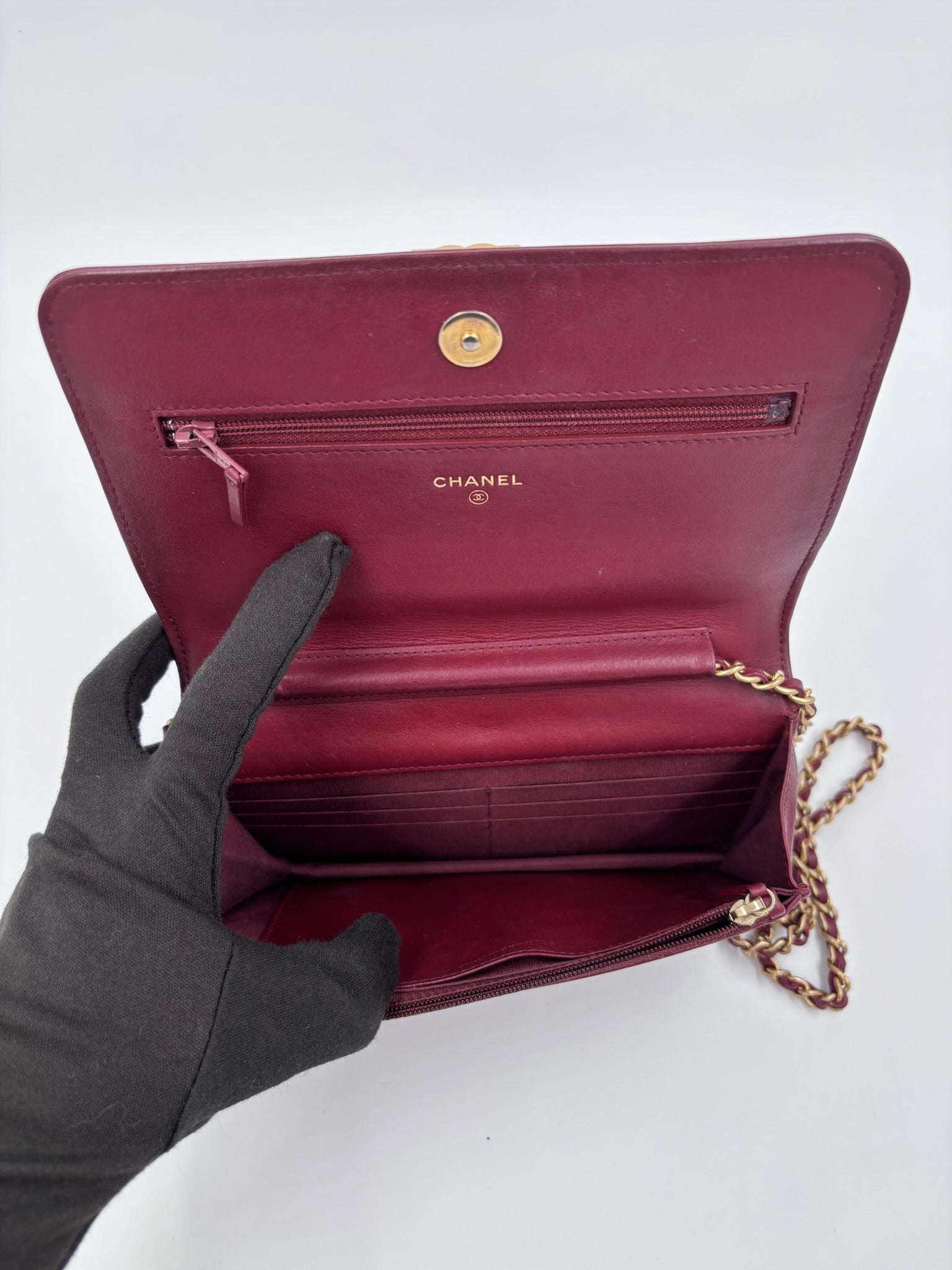 Pre-owned Chanel Burgundy Boy Wallet on Chain Bag - Authenticated