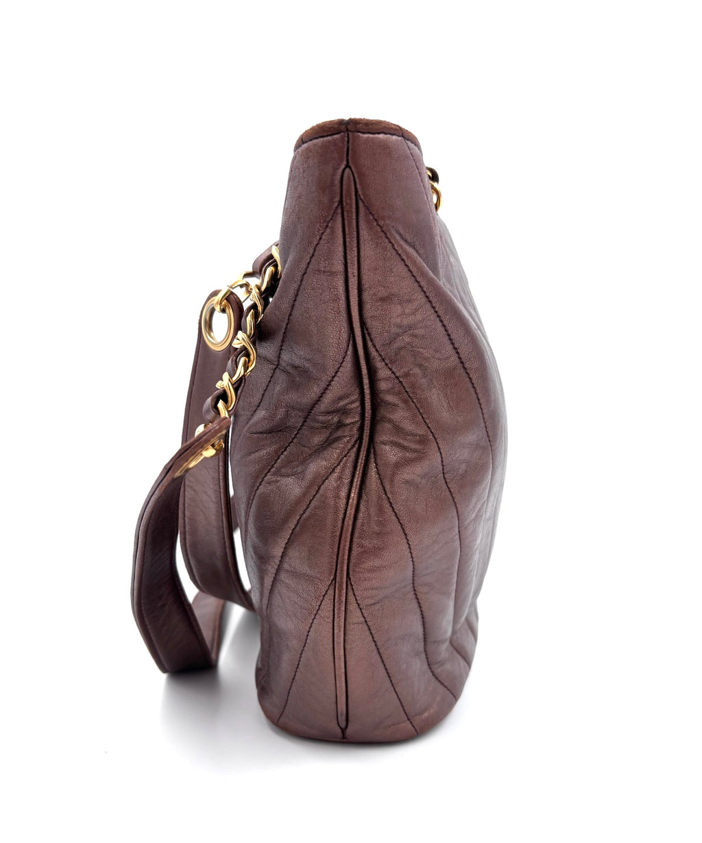 Pre-owned Chanel Metallic Brown Chevron Leather Shoulder Tote - Authenticated
