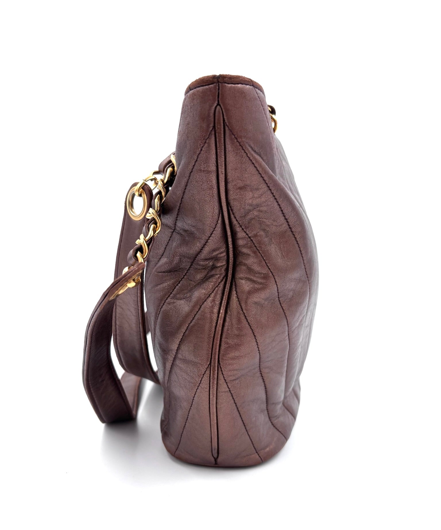 Pre-owned Chanel Metallic Brown Chevron Leather Shoulder Tote - Authenticated