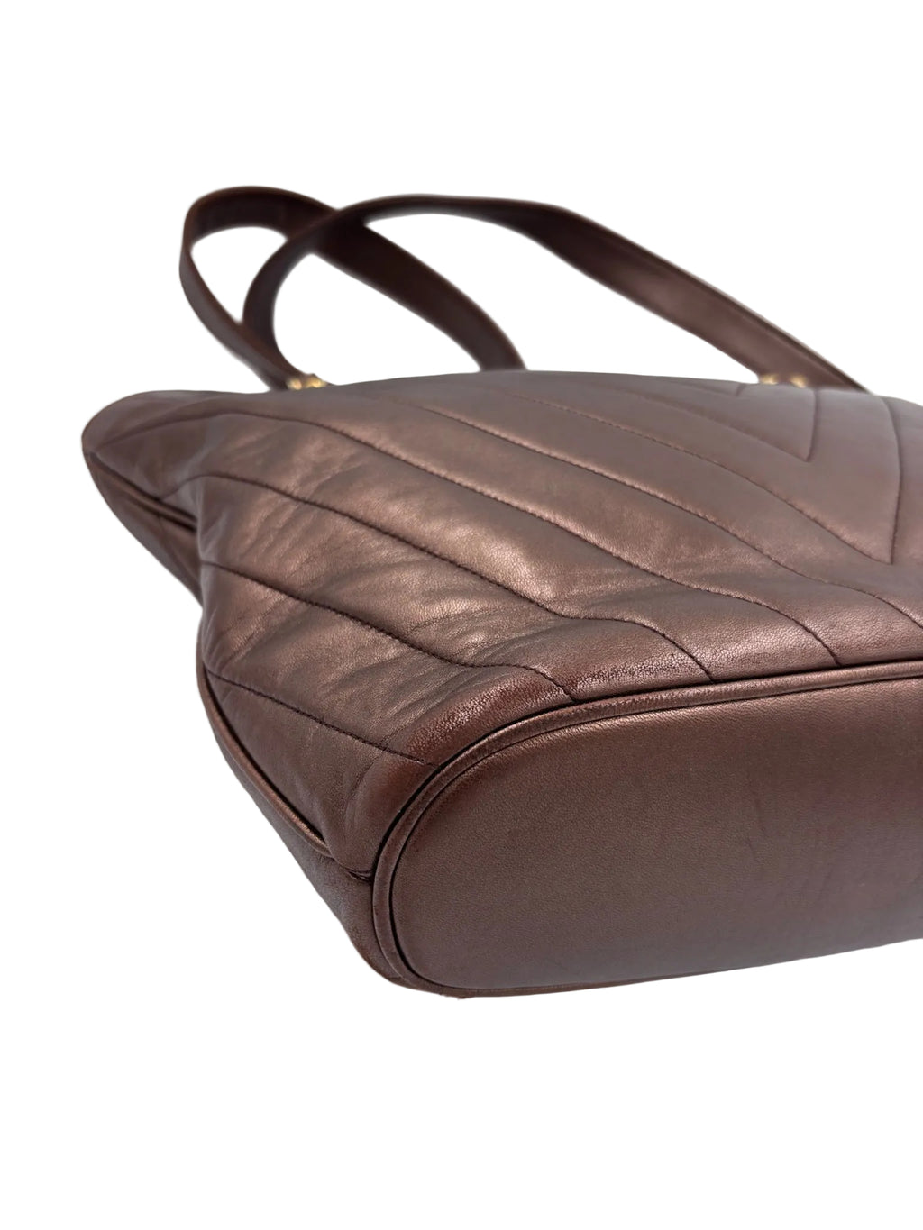 Pre-owned Chanel Metallic Brown Chevron Leather Shoulder Tote - Authenticated