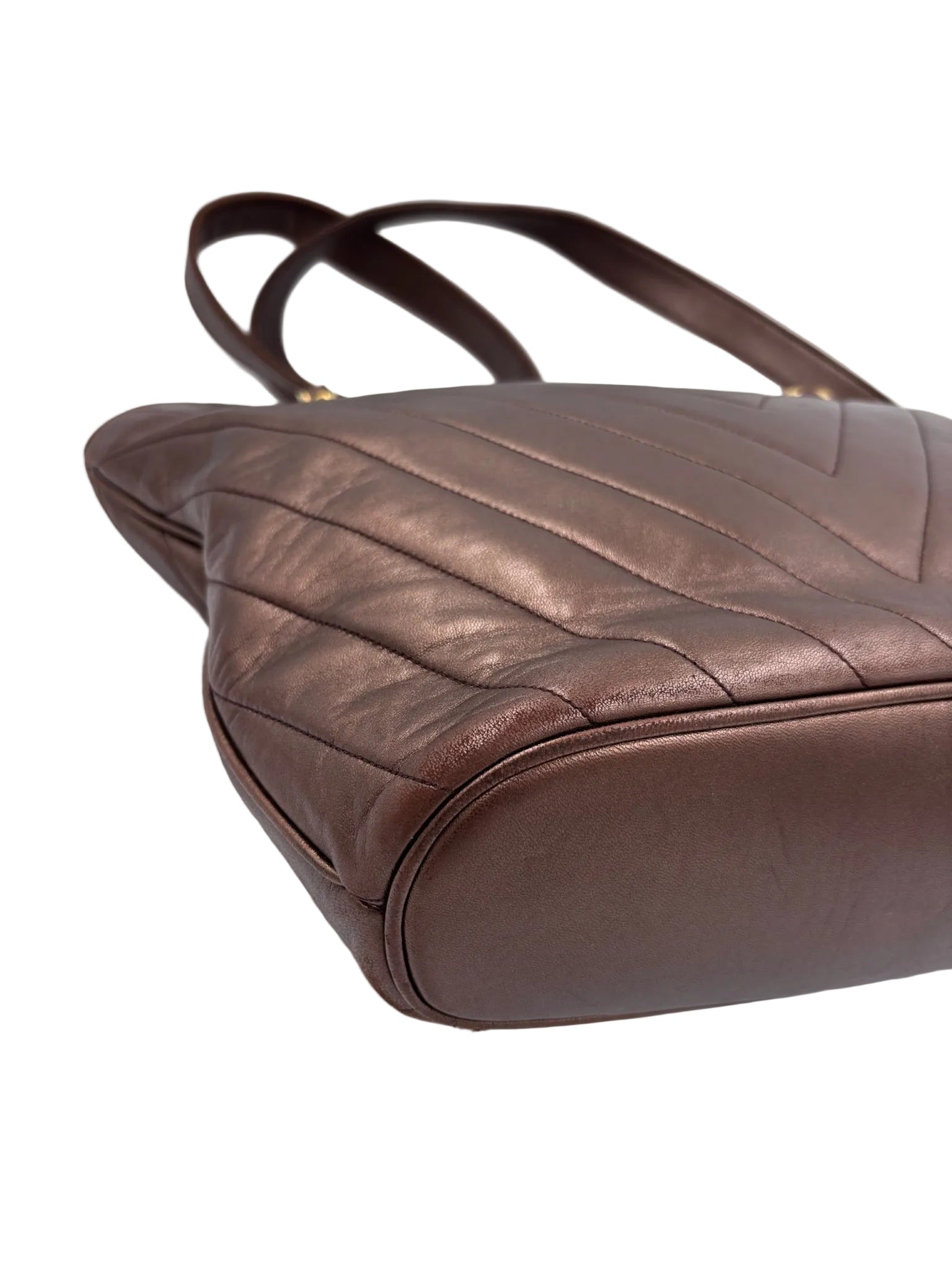Pre-owned Chanel Metallic Brown Chevron Leather Shoulder Tote - Authenticated