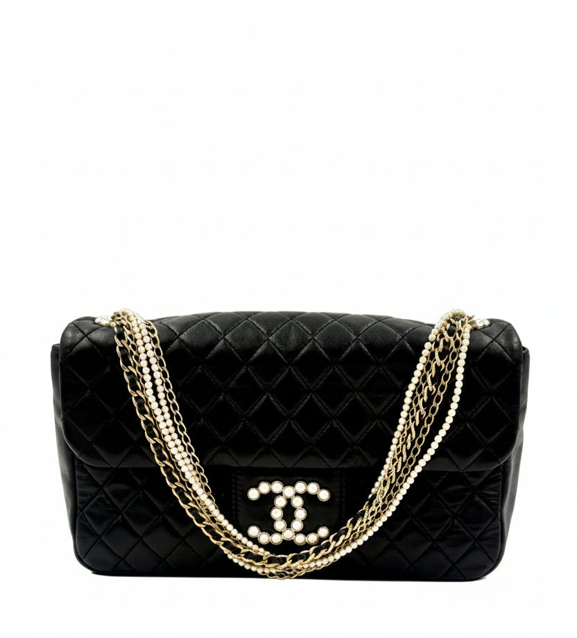 Pre-Owned Chanel Westminster Bag Black Lambskin with Pearl Details - Authenticated