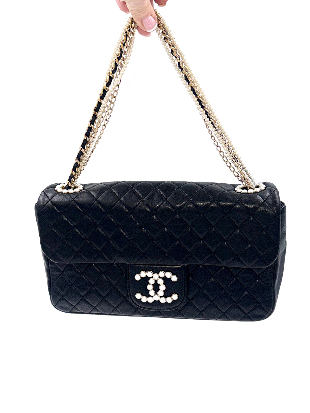 Pre-Owned Chanel Westminster Bag Black Lambskin with Pearl Details - Authenticated