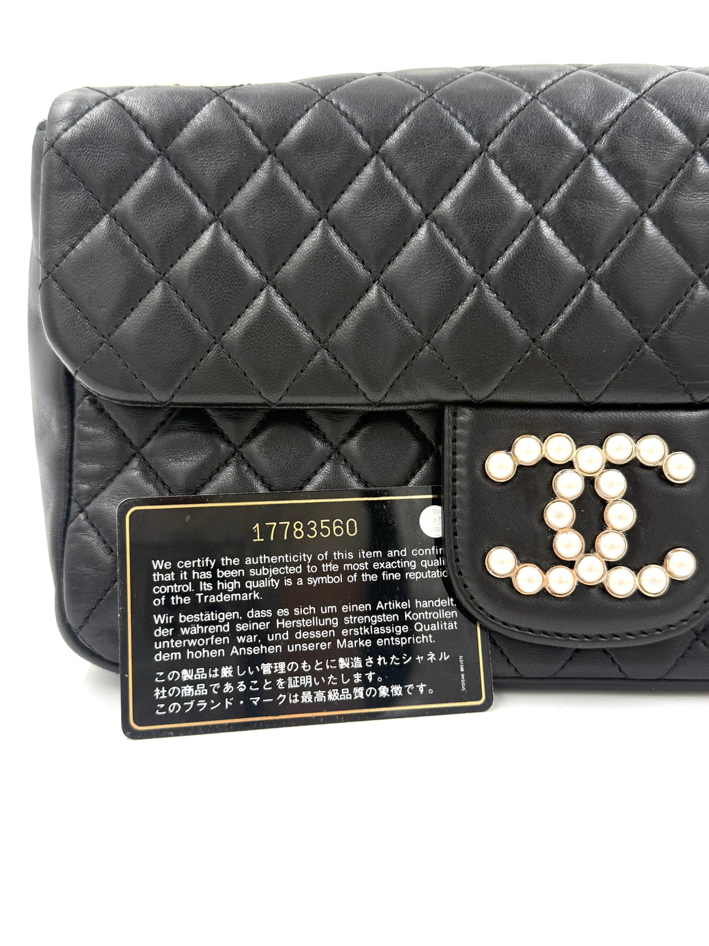 Pre-Owned Chanel Westminster Bag Black Lambskin with Pearl Details - Authenticated