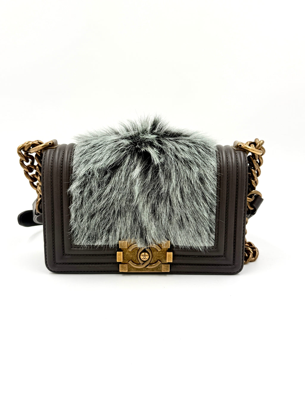 Pre-Owned Chanel Rare Small Boy Bag with Goat Fur Gold Hardware - Authenticated