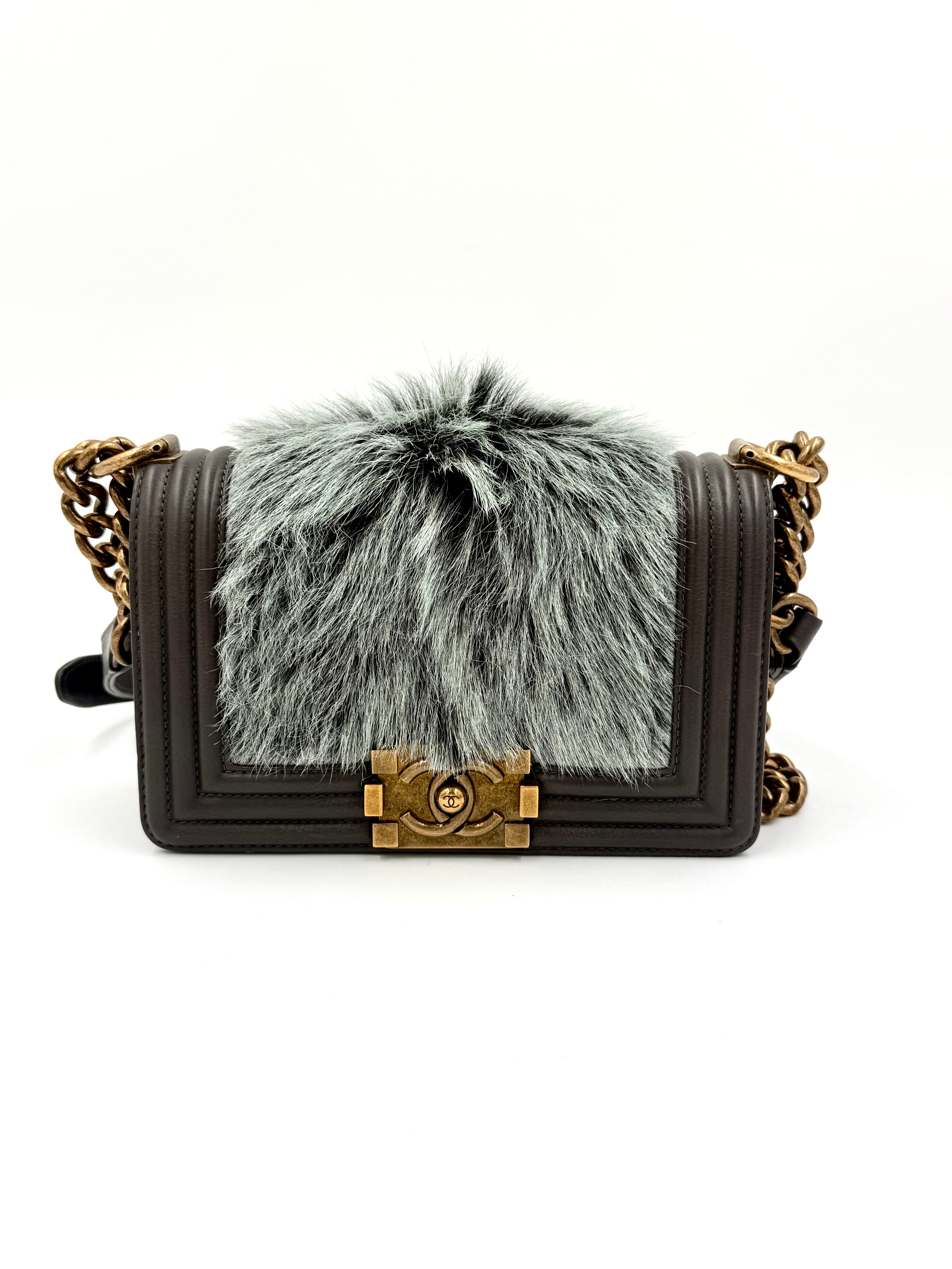 Pre-Owned Chanel Rare Small Boy Bag with Goat Fur Gold Hardware - Authenticated