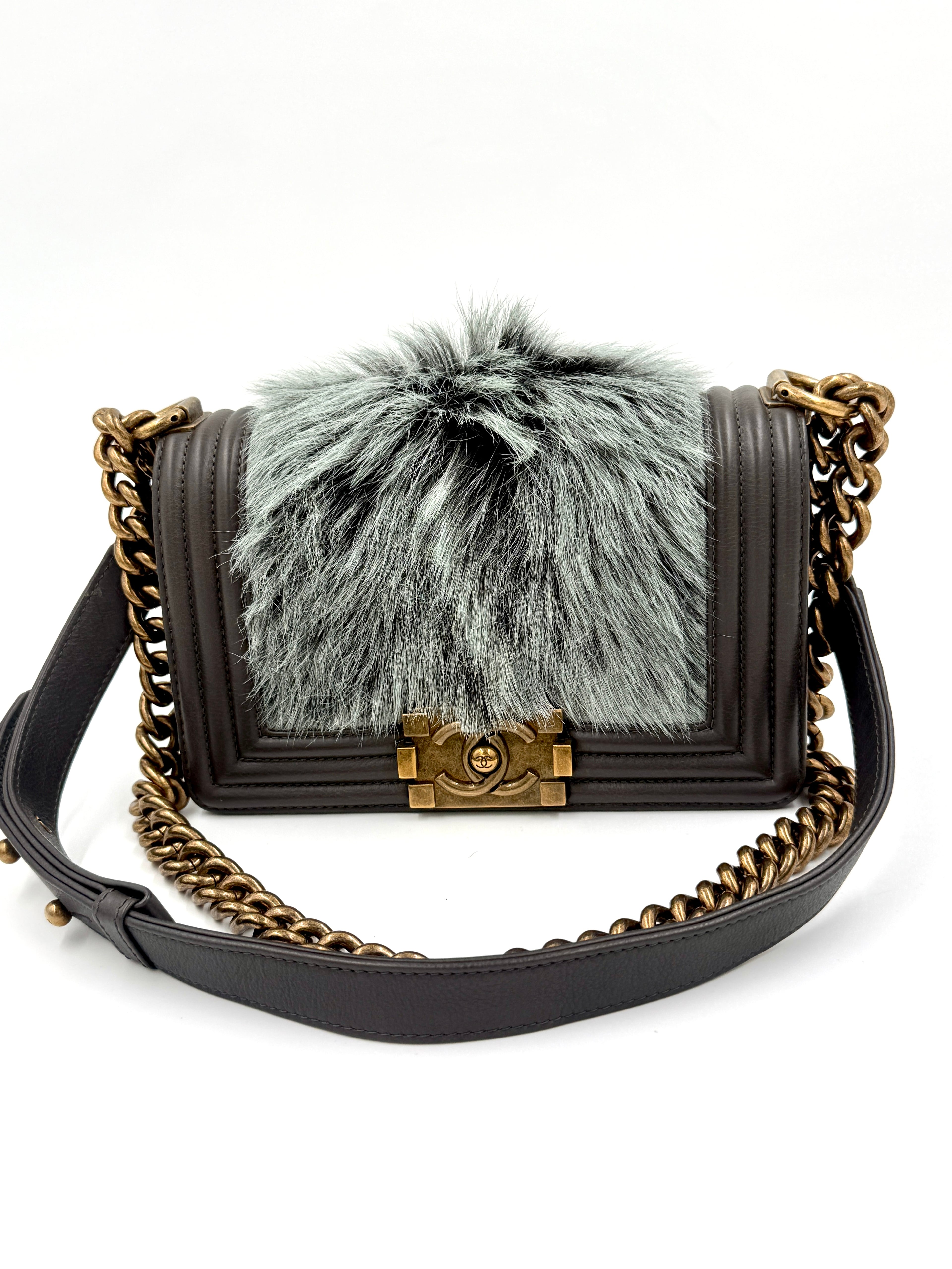 Pre-Owned Chanel Rare Small Boy Bag with Goat Fur Gold Hardware - Authenticated