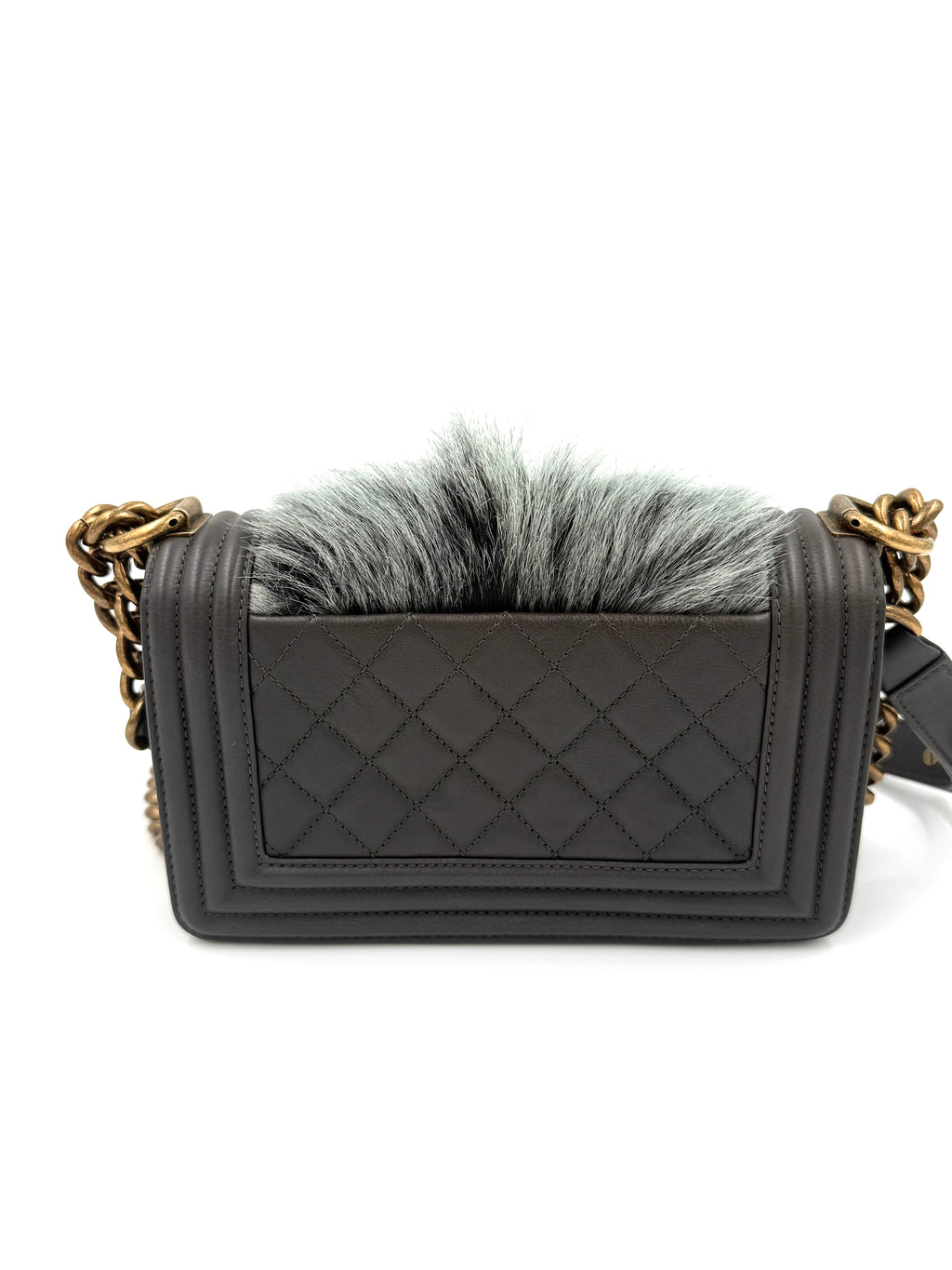 Pre-Owned Chanel Rare Small Boy Bag with Goat Fur Gold Hardware - Authenticated