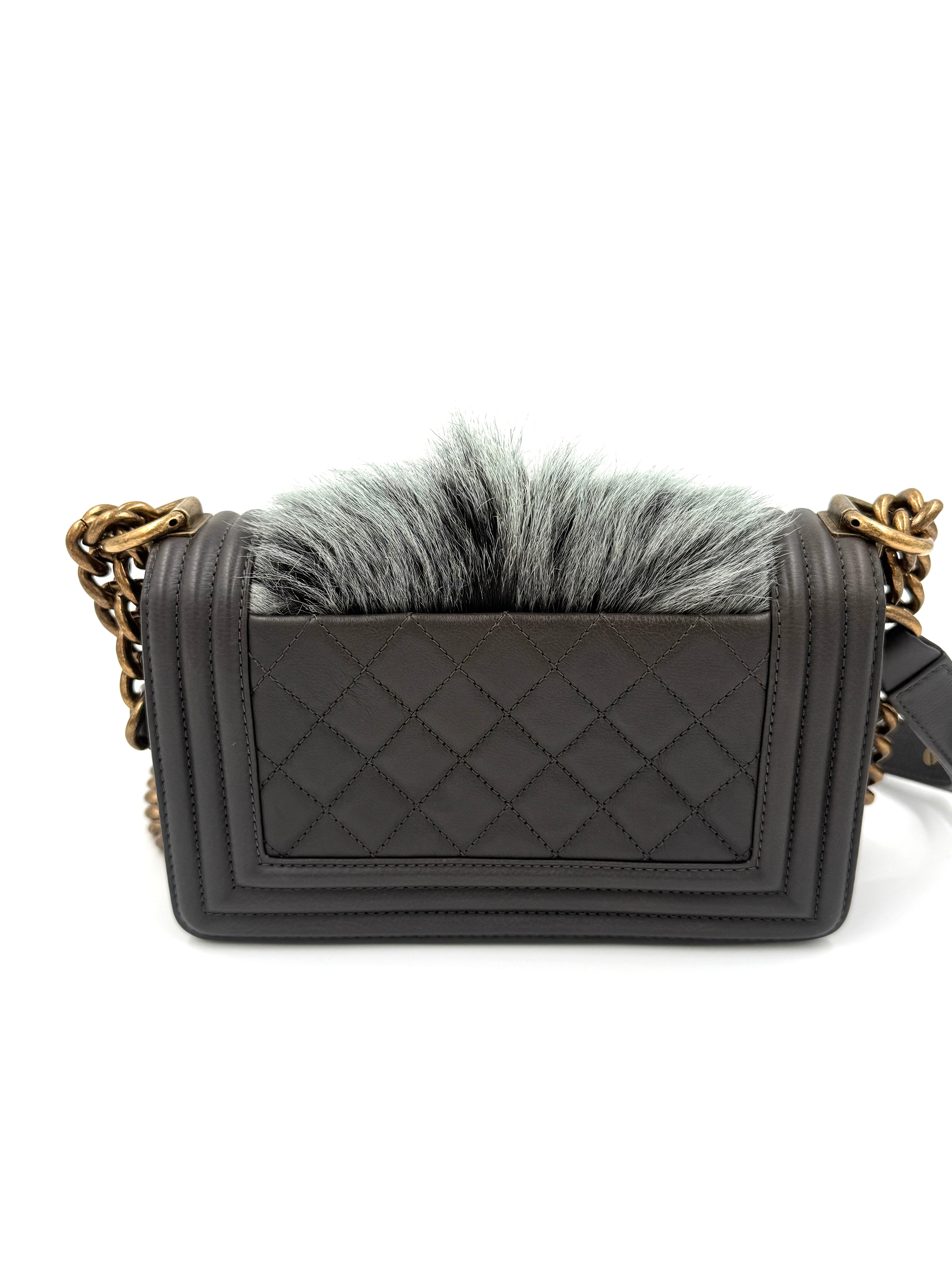 Pre-Owned Chanel Rare Small Boy Bag with Goat Fur Gold Hardware - Authenticated