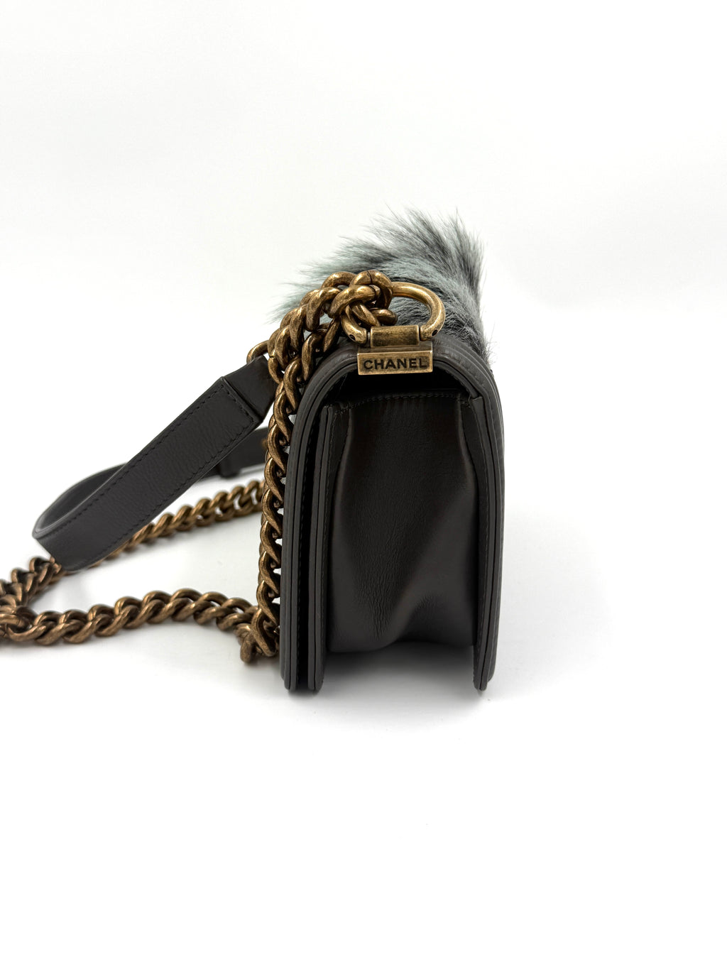 Pre-Owned Chanel Rare Small Boy Bag with Goat Fur Gold Hardware - Authenticated