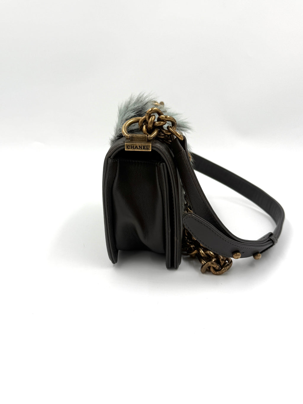 Pre-Owned Chanel Rare Small Boy Bag with Goat Fur Gold Hardware - Authenticated