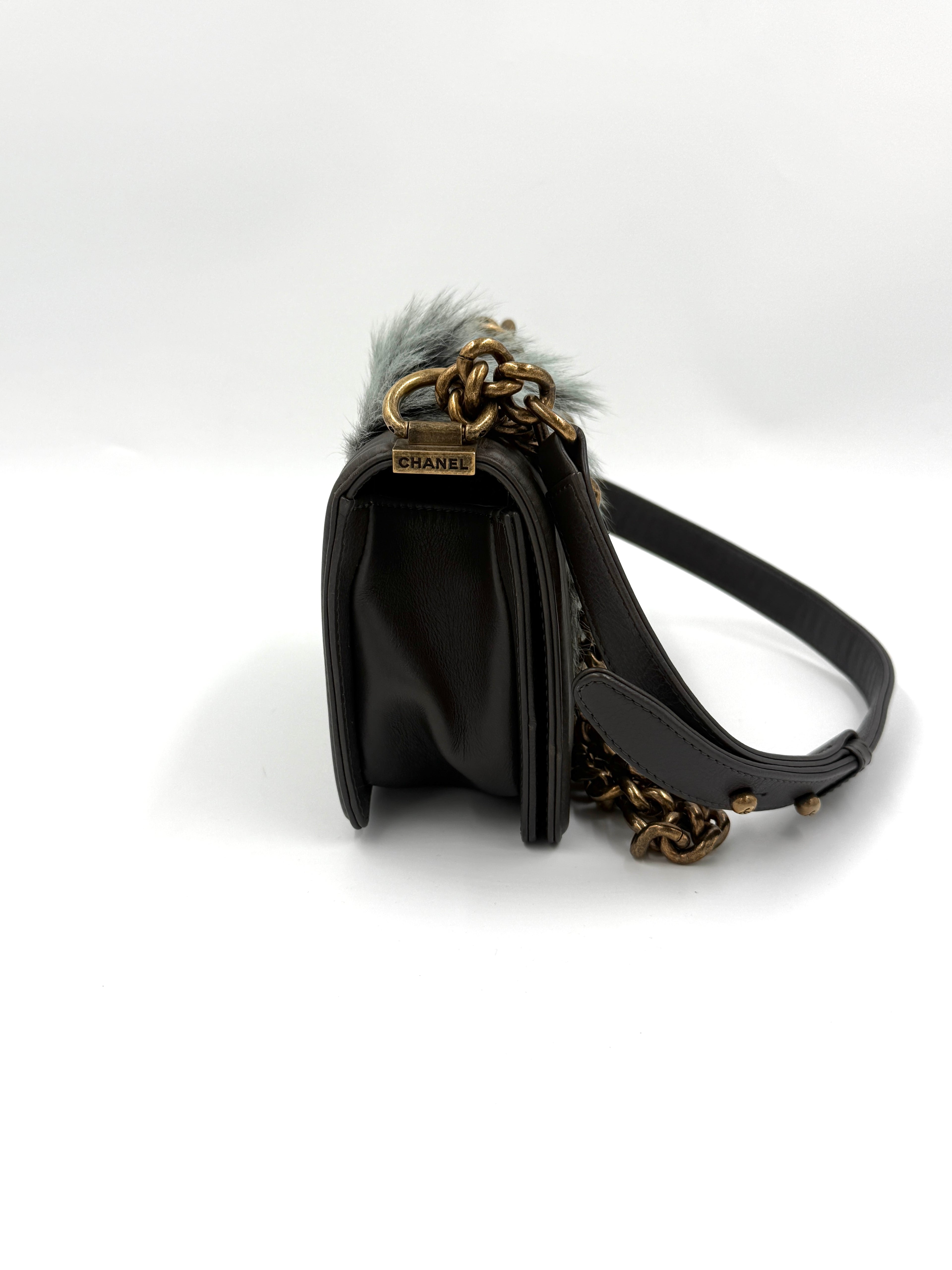 Pre-Owned Chanel Rare Small Boy Bag with Goat Fur Gold Hardware - Authenticated