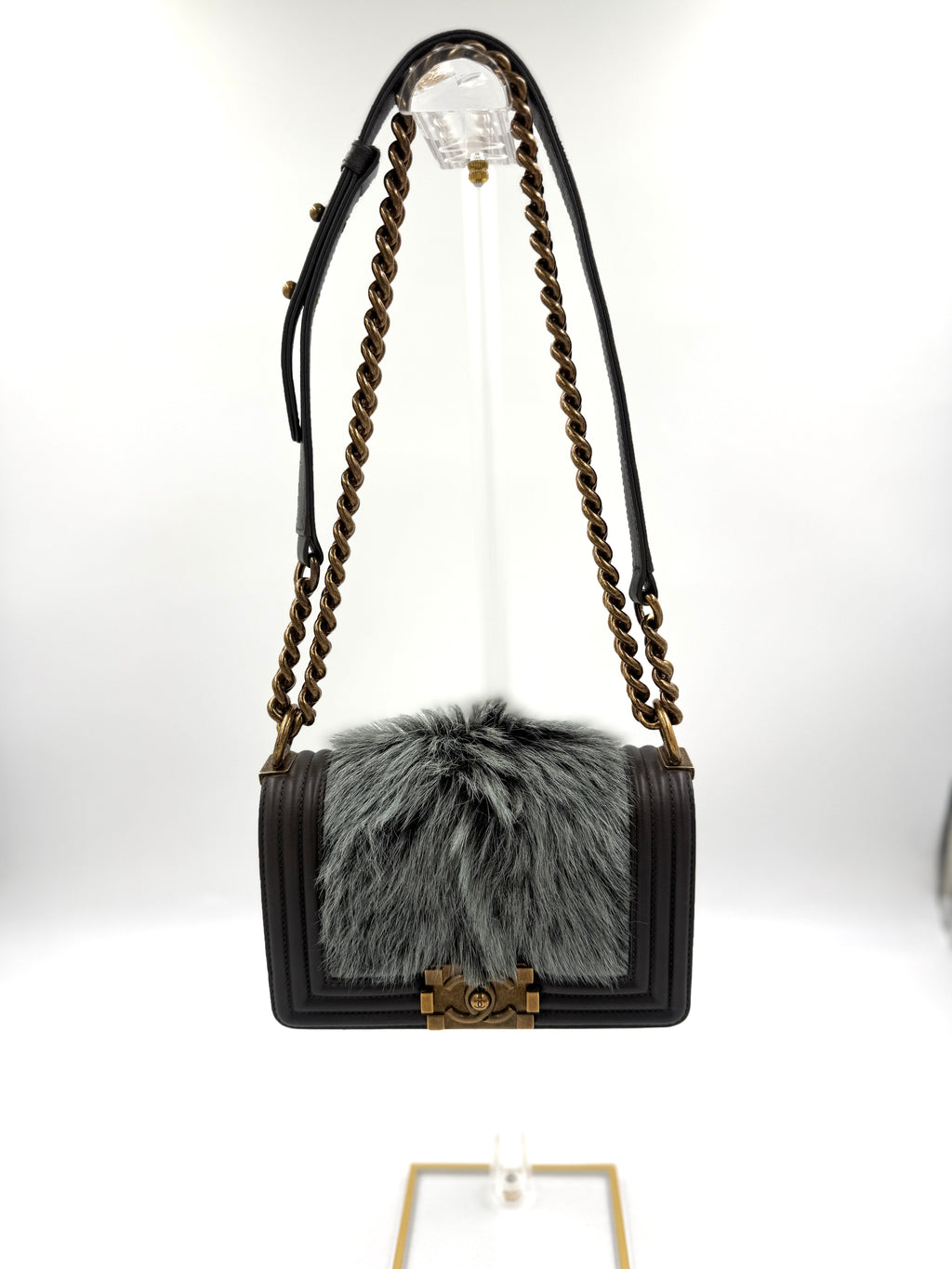 Pre-Owned Chanel Rare Small Boy Bag with Goat Fur Gold Hardware - Authenticated