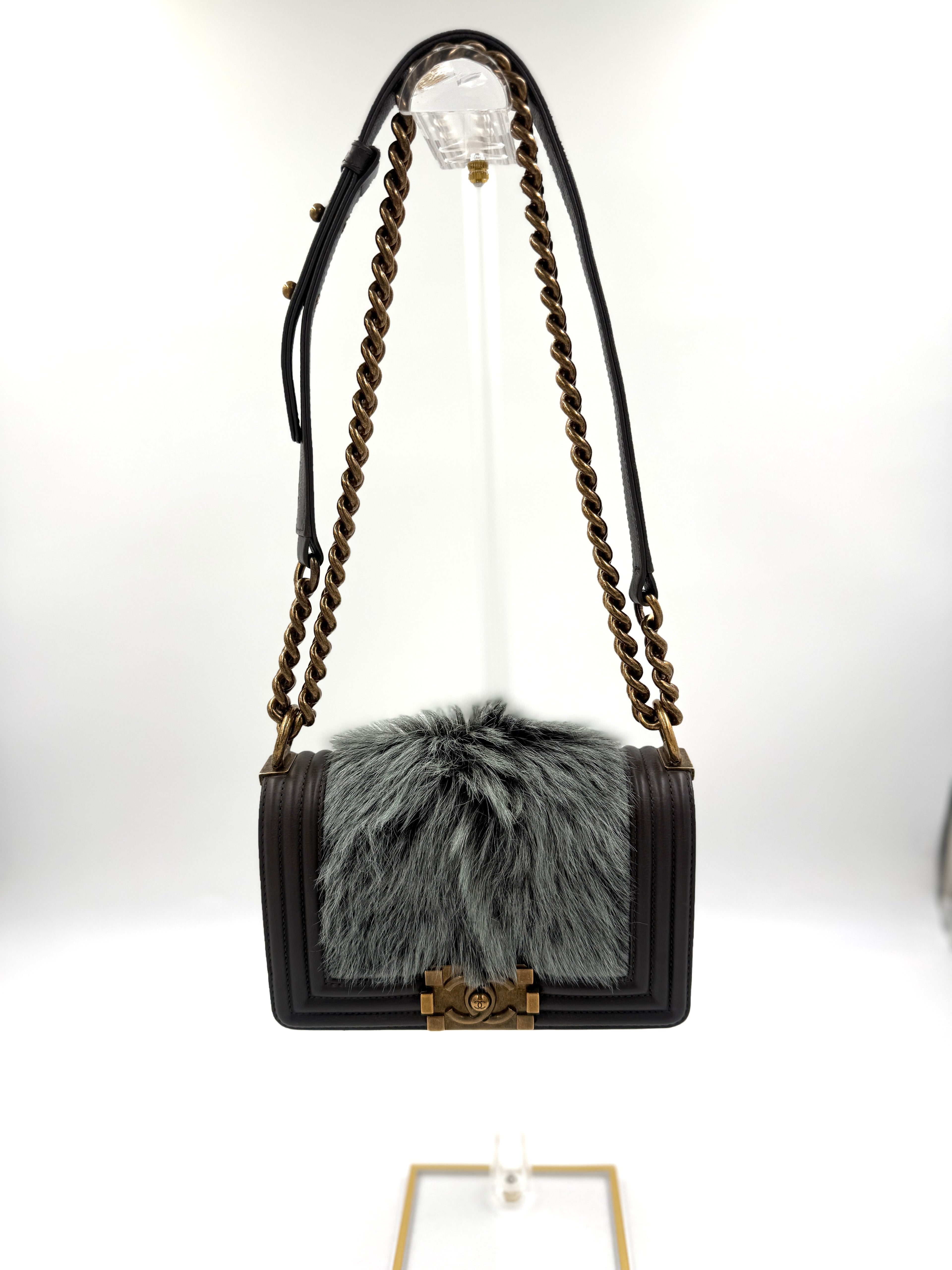 Pre-Owned Chanel Rare Small Boy Bag with Goat Fur Gold Hardware - Authenticated