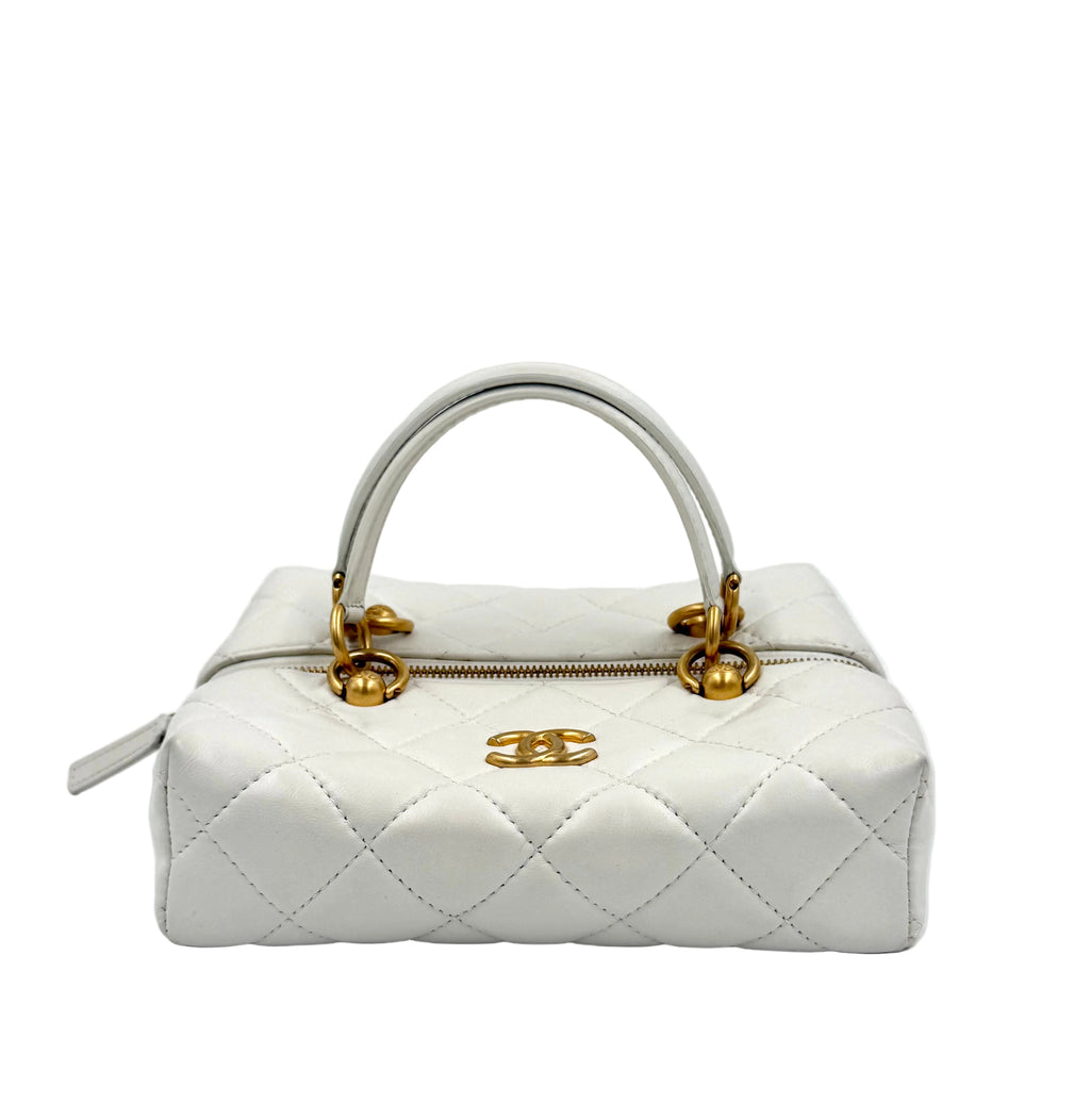 Pre-owned Chanel White Calfskin Quilted Métiers D'Art Square Top Handle With Chain - Authenticated