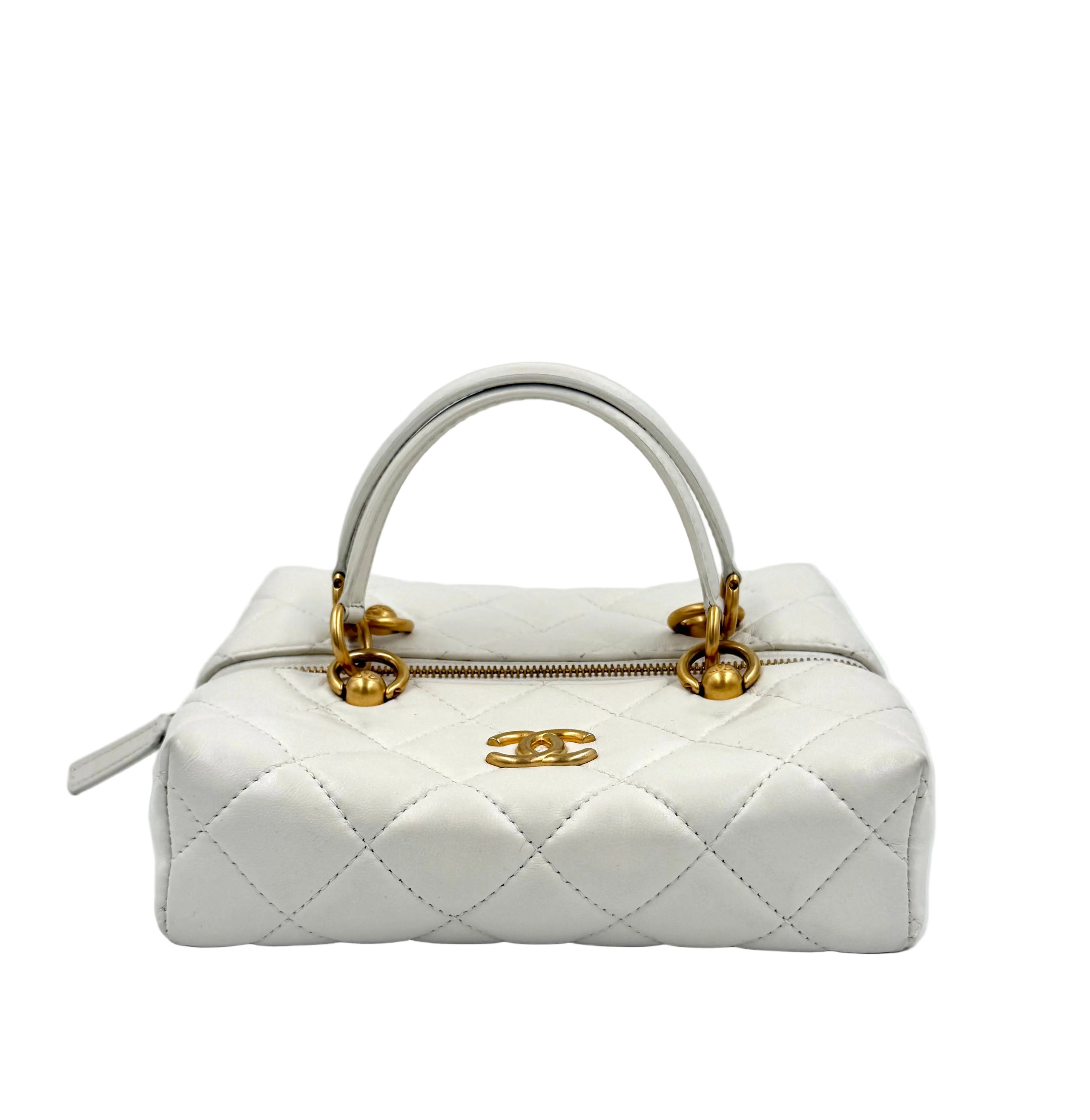 Pre-owned Chanel White Calfskin Quilted Métiers D'Art Square Top Handle With Chain - Authenticated