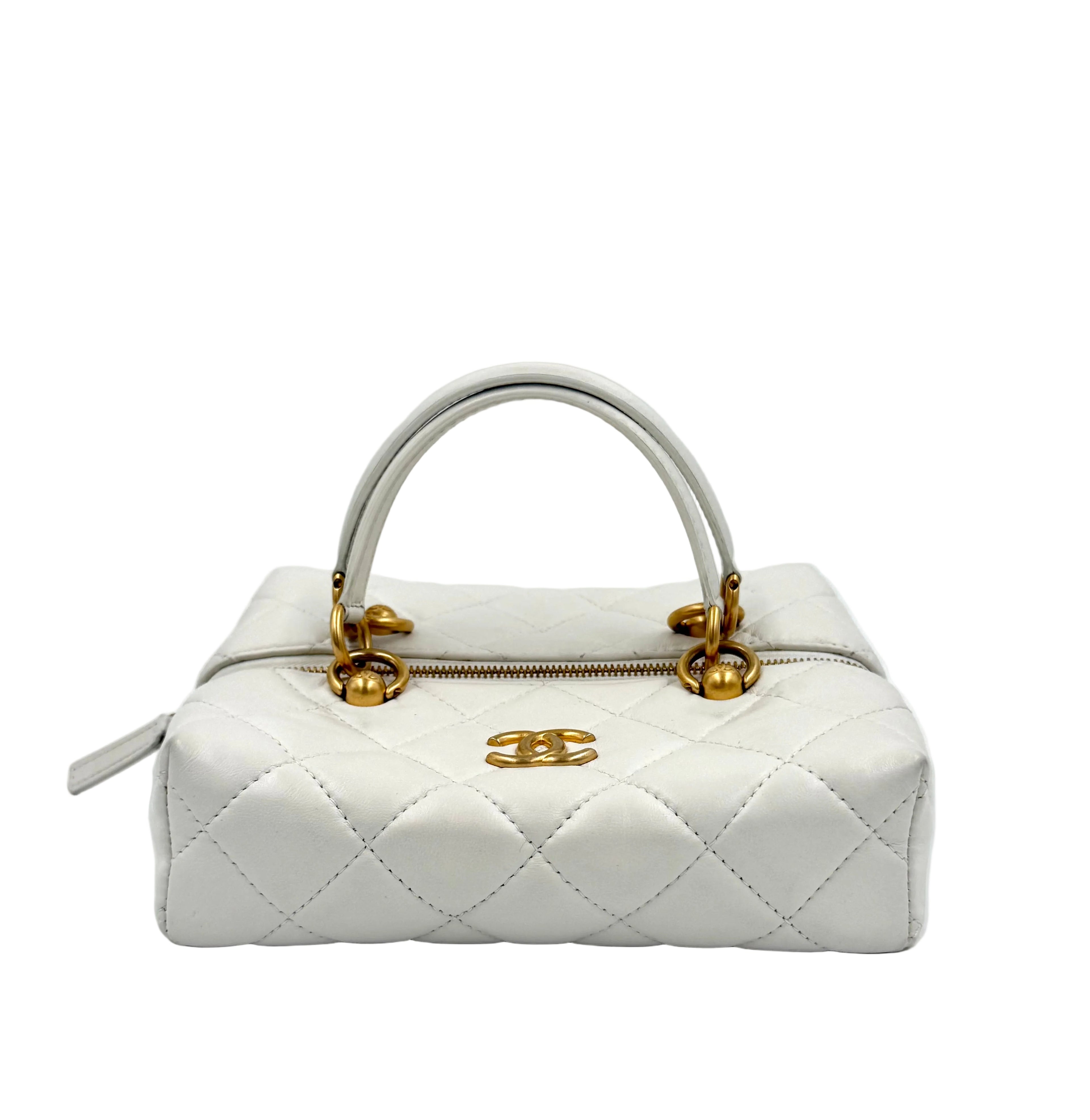 Pre-owned Chanel White Calfskin Quilted Métiers D'Art Square Top Handle With Chain - Authenticated
