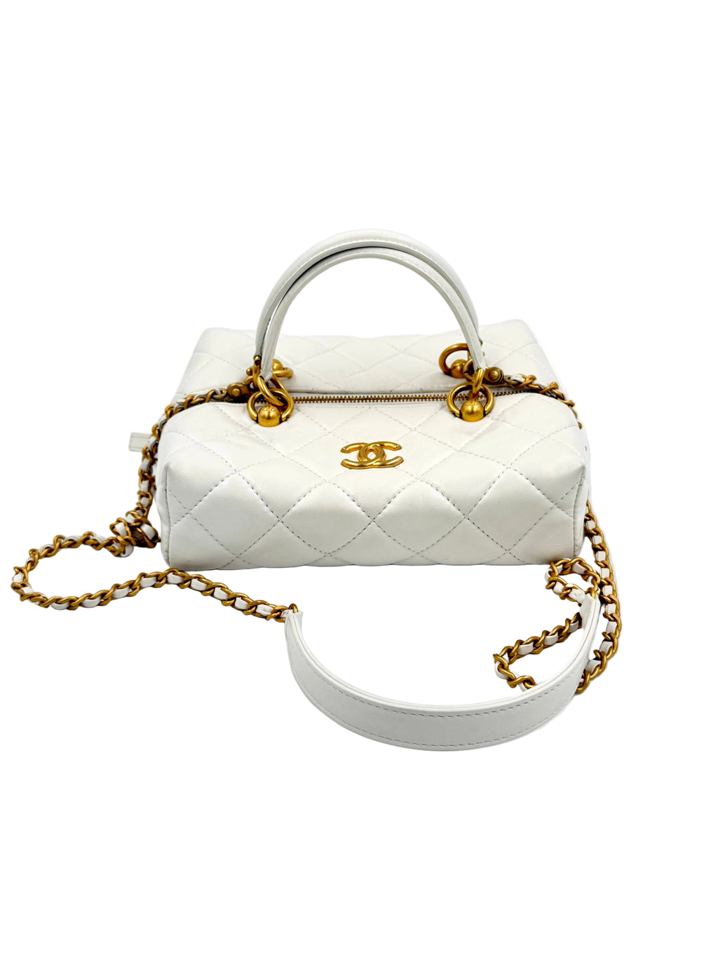 Pre-owned Chanel White Calfskin Quilted Métiers D'Art Square Top Handle With Chain - Authenticated