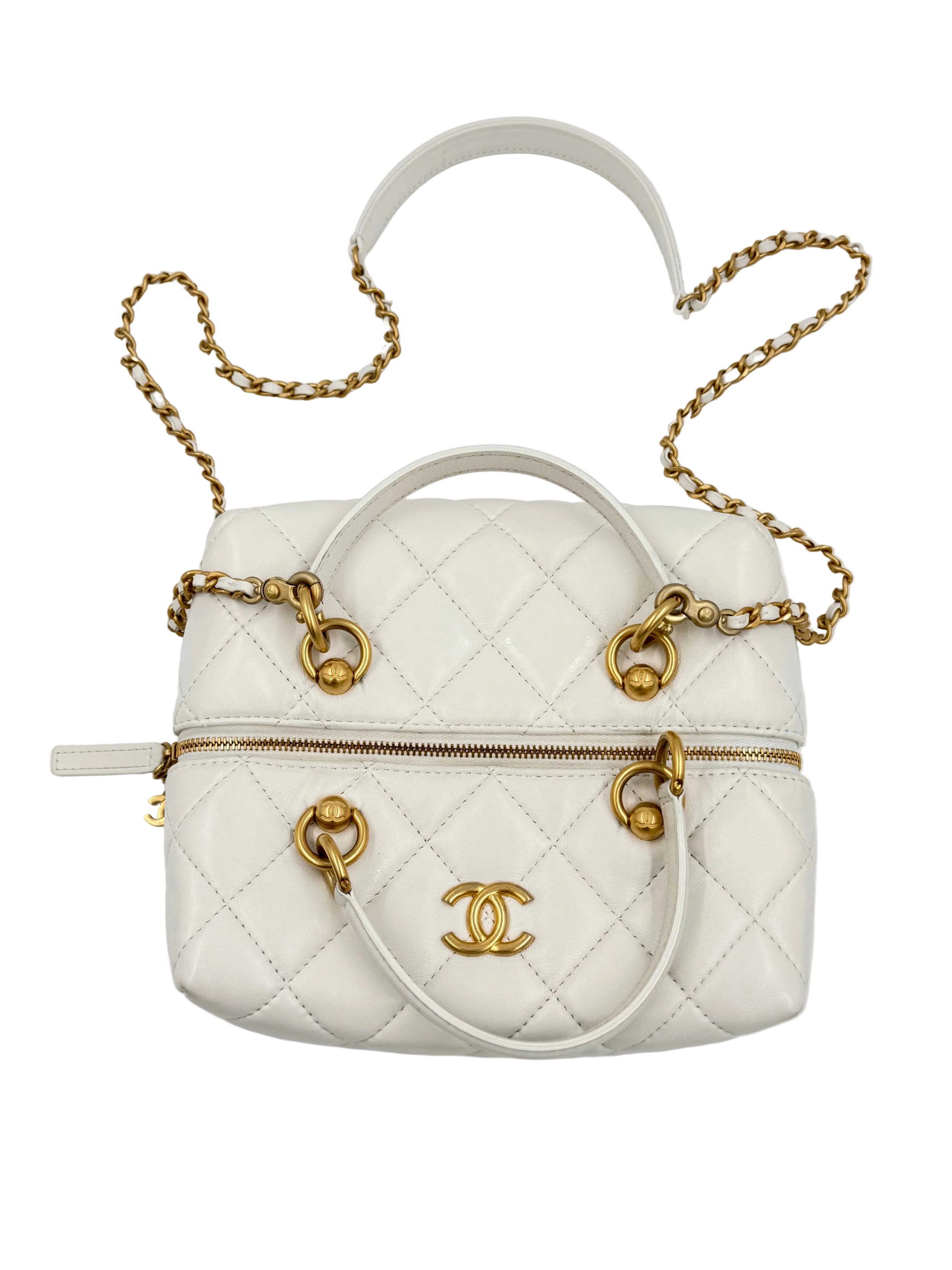Pre-owned Chanel White Calfskin Quilted Métiers D'Art Square Top Handle With Chain - Authenticated