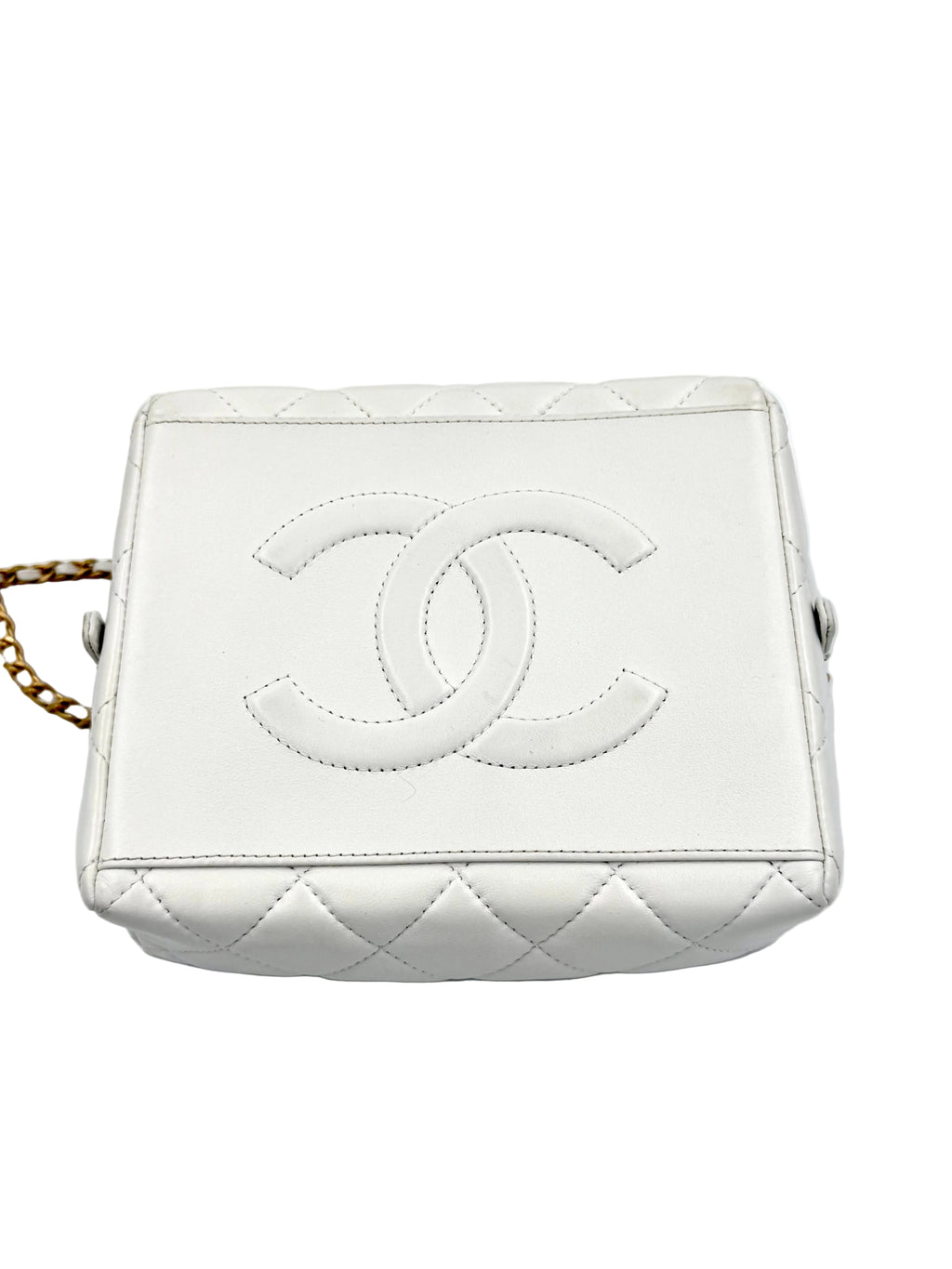 Pre-owned Chanel White Calfskin Quilted Métiers D'Art Square Top Handle With Chain - Authenticated