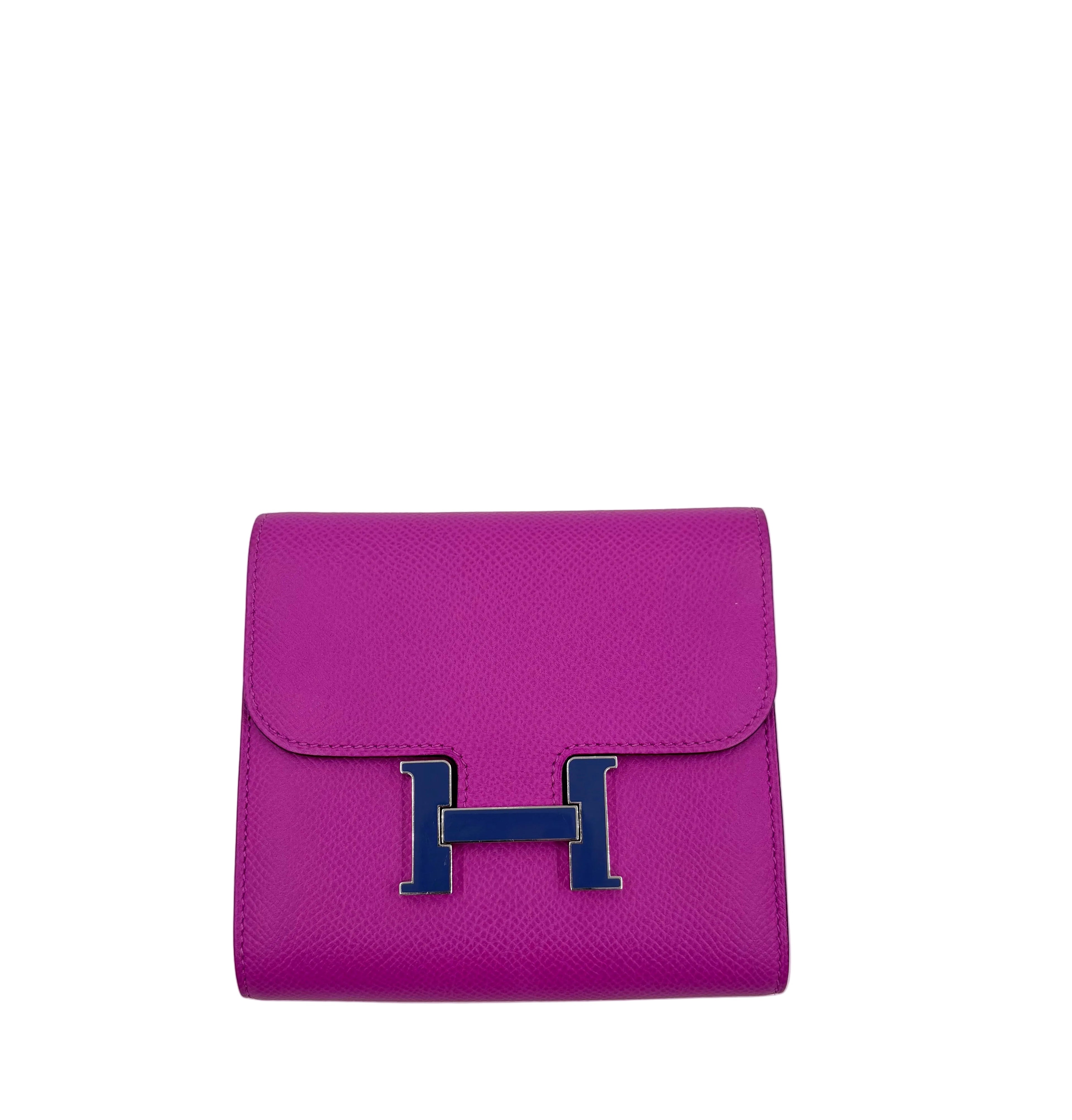 Pre-owned Hermès Constance Compact Wallet Magnolia Epsom Blue Enamel H Clasp - Authenticated