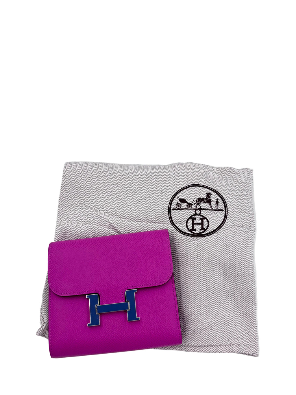 Pre-owned Hermès Constance Compact Wallet Magnolia Epsom Blue Enamel H Clasp - Authenticated