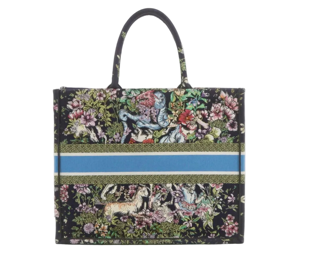 Pre-owned Christian Dior Large D-Constellation Book Tote Navy Multicolor Canvas - Authenticated