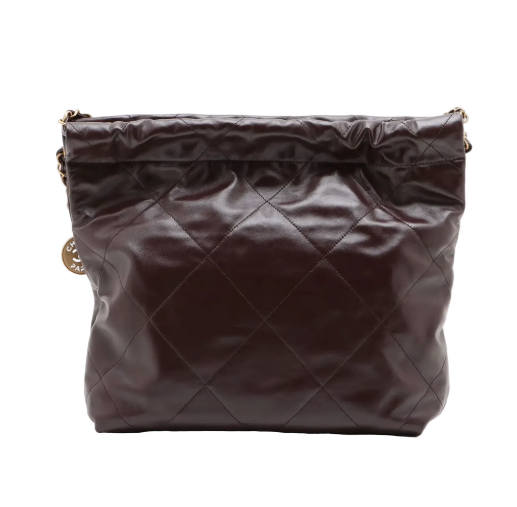 Pre-owned Chanel Hobo Dark Burgundy Calfskin Gold-Tone Hardware - Authenticated