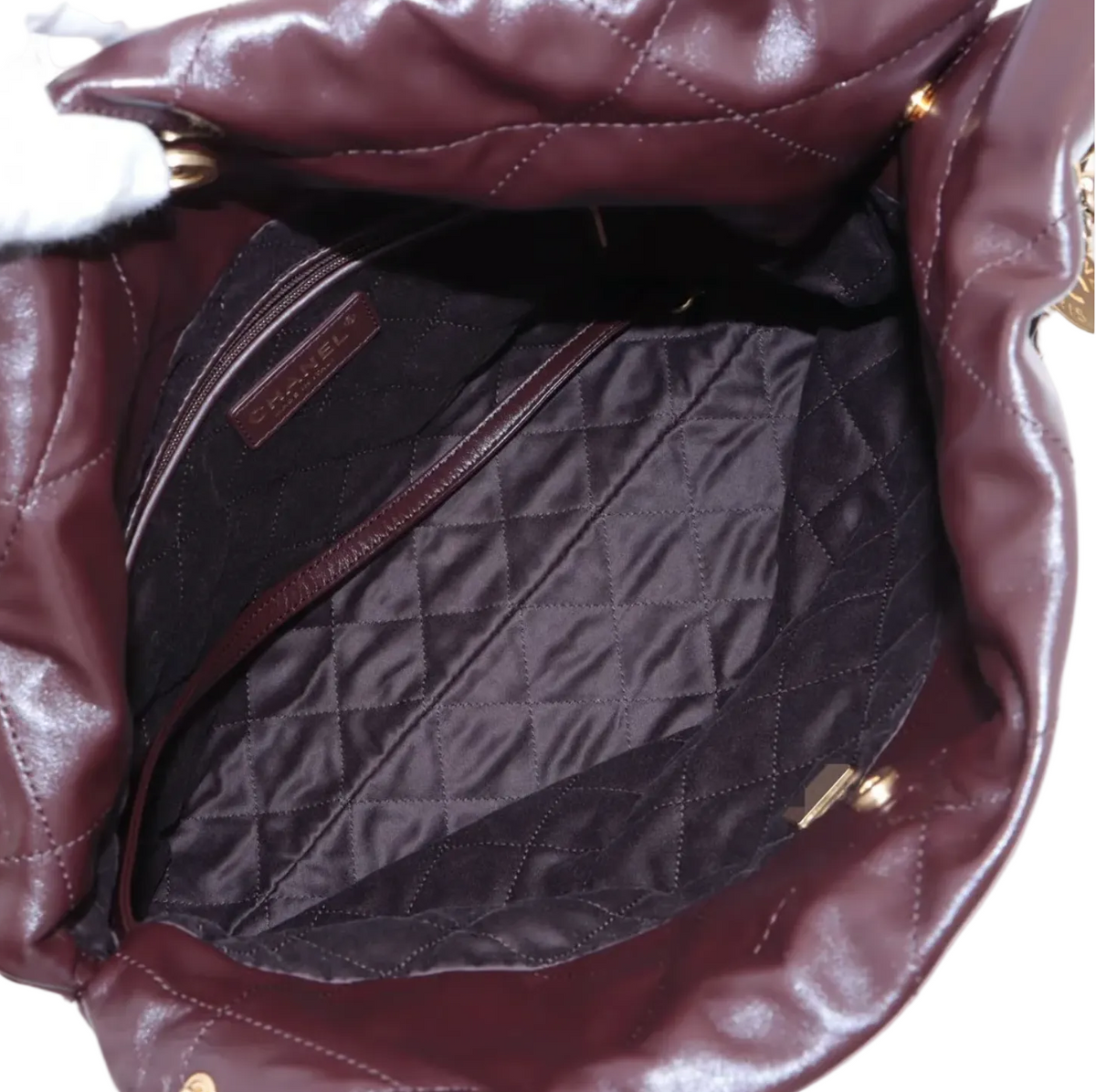 Pre-owned Chanel Hobo Dark Burgundy Calfskin Gold-Tone Hardware - Authenticated